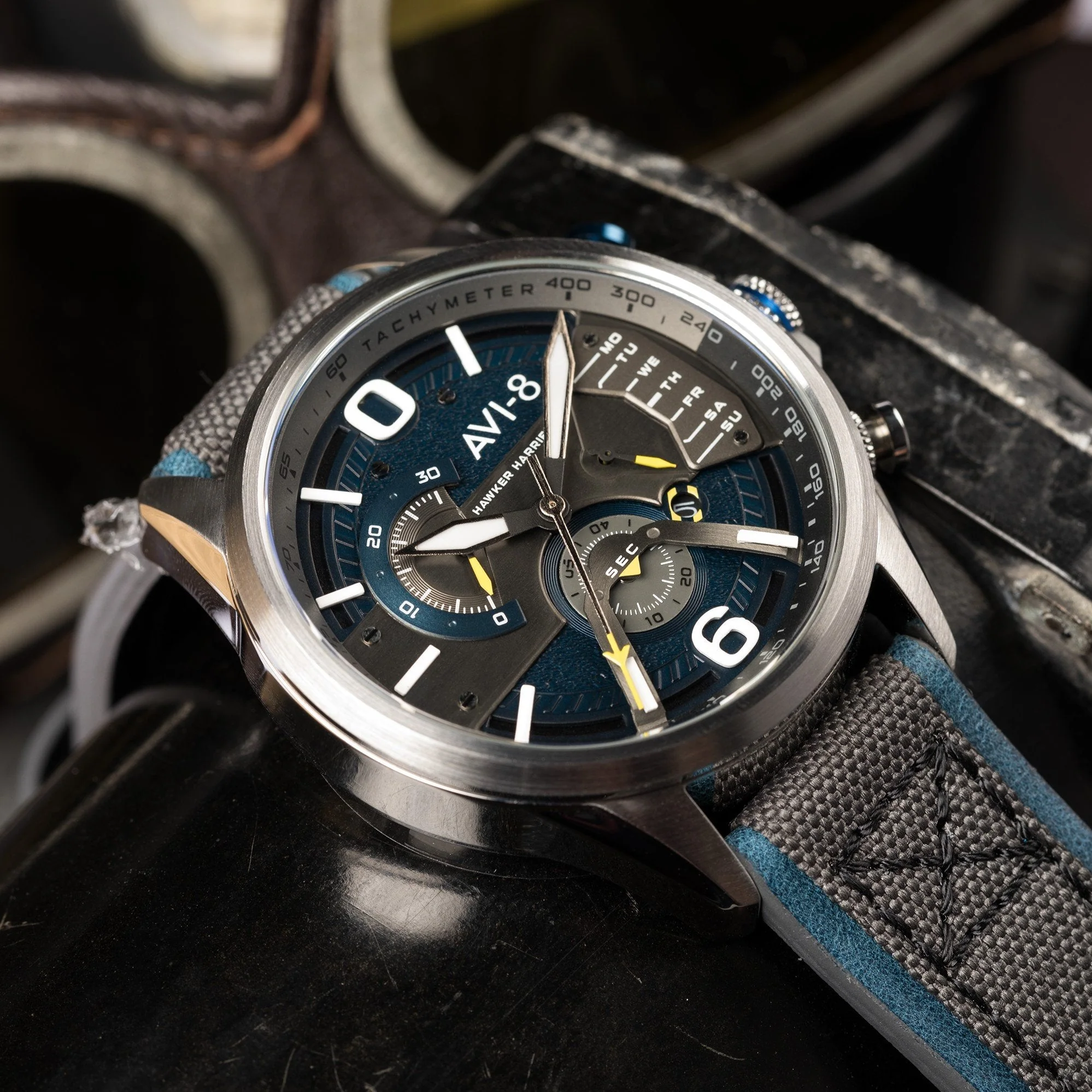 AVI-8 Admiral Blue Steel Hawker Harrier Chronograph Watch - Image 2