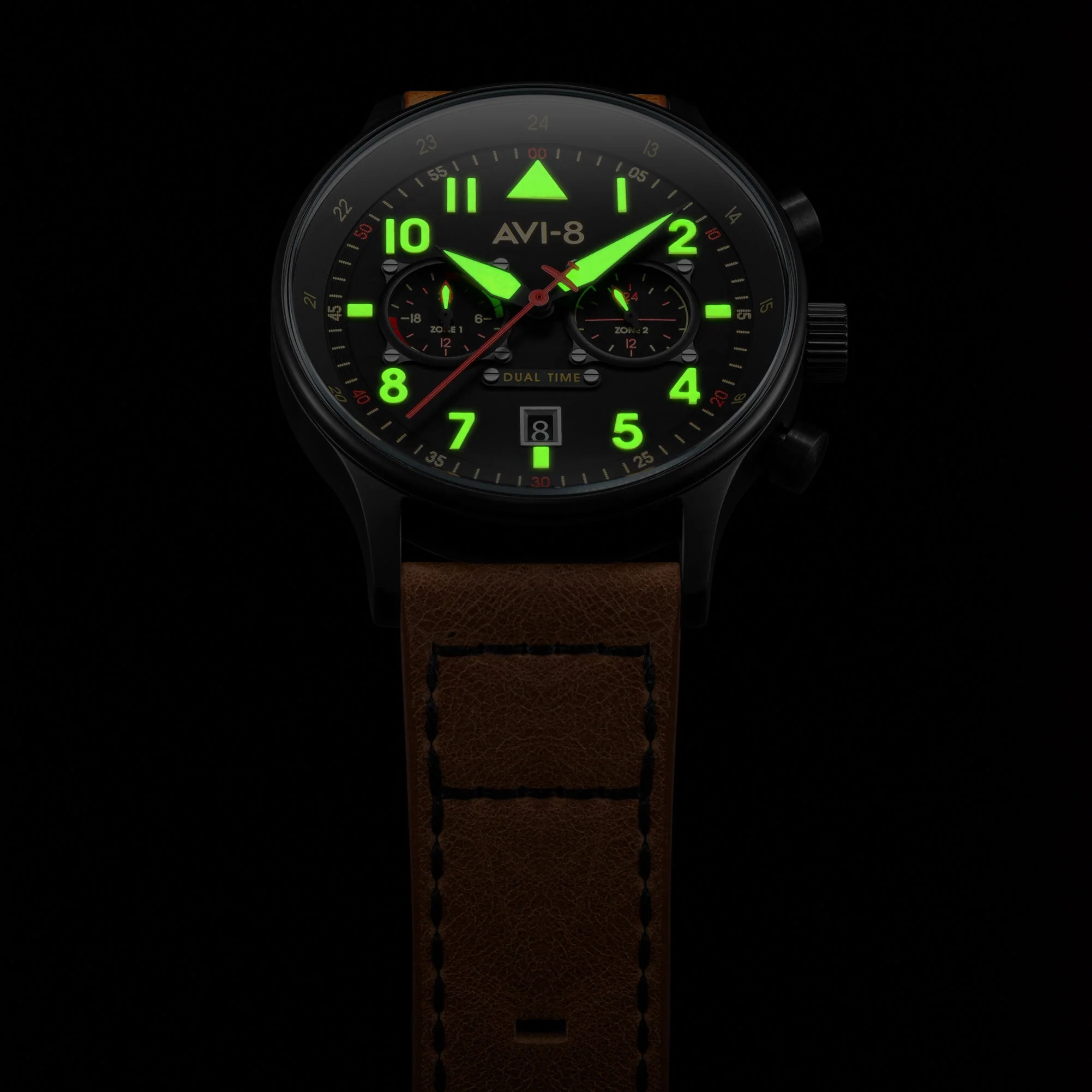 AVI-8 Carey Dual Time Men's Black Brown Chronograph Watch - Image 3