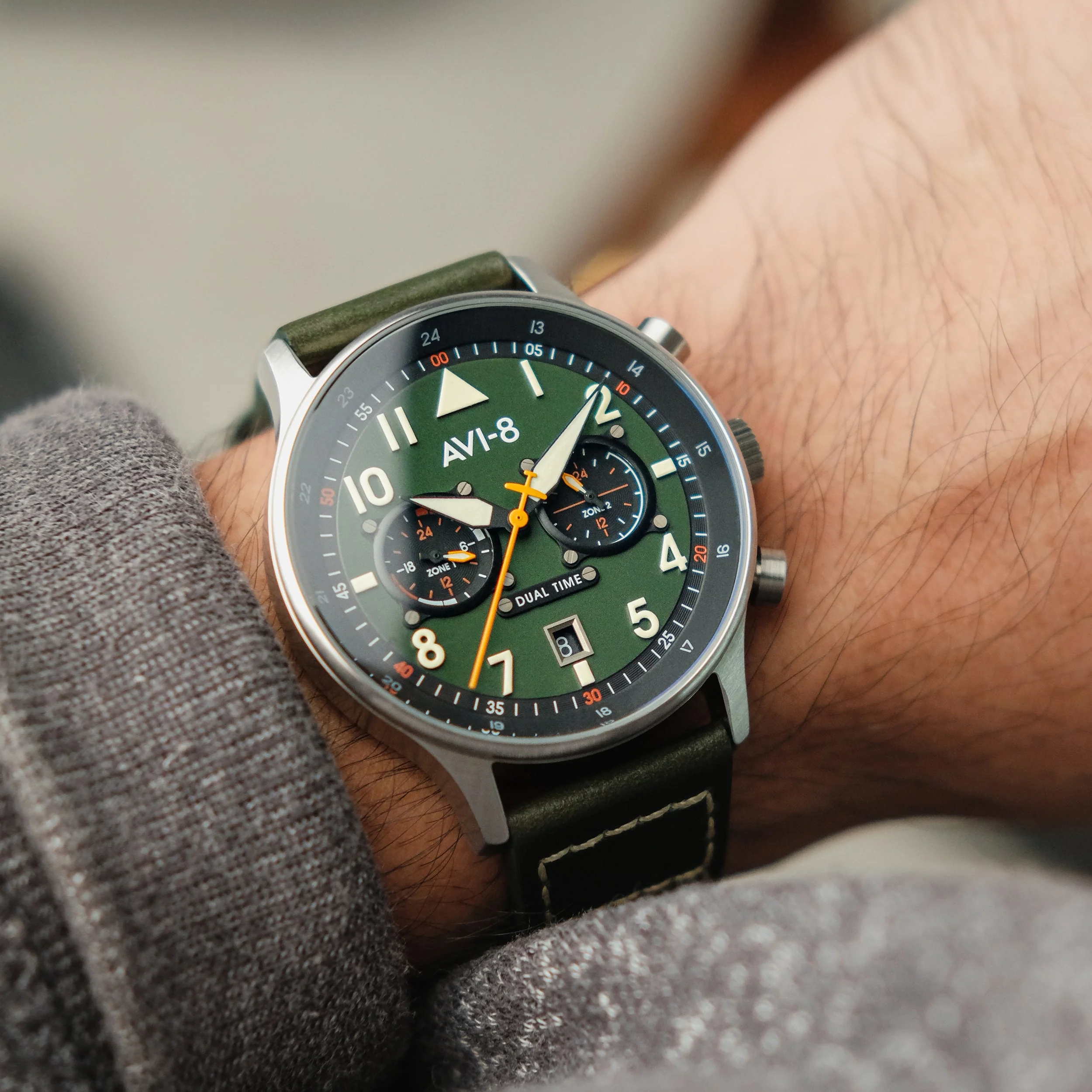 AVI-8 Carey Dual Time Green Chronograph Watch - Image 4