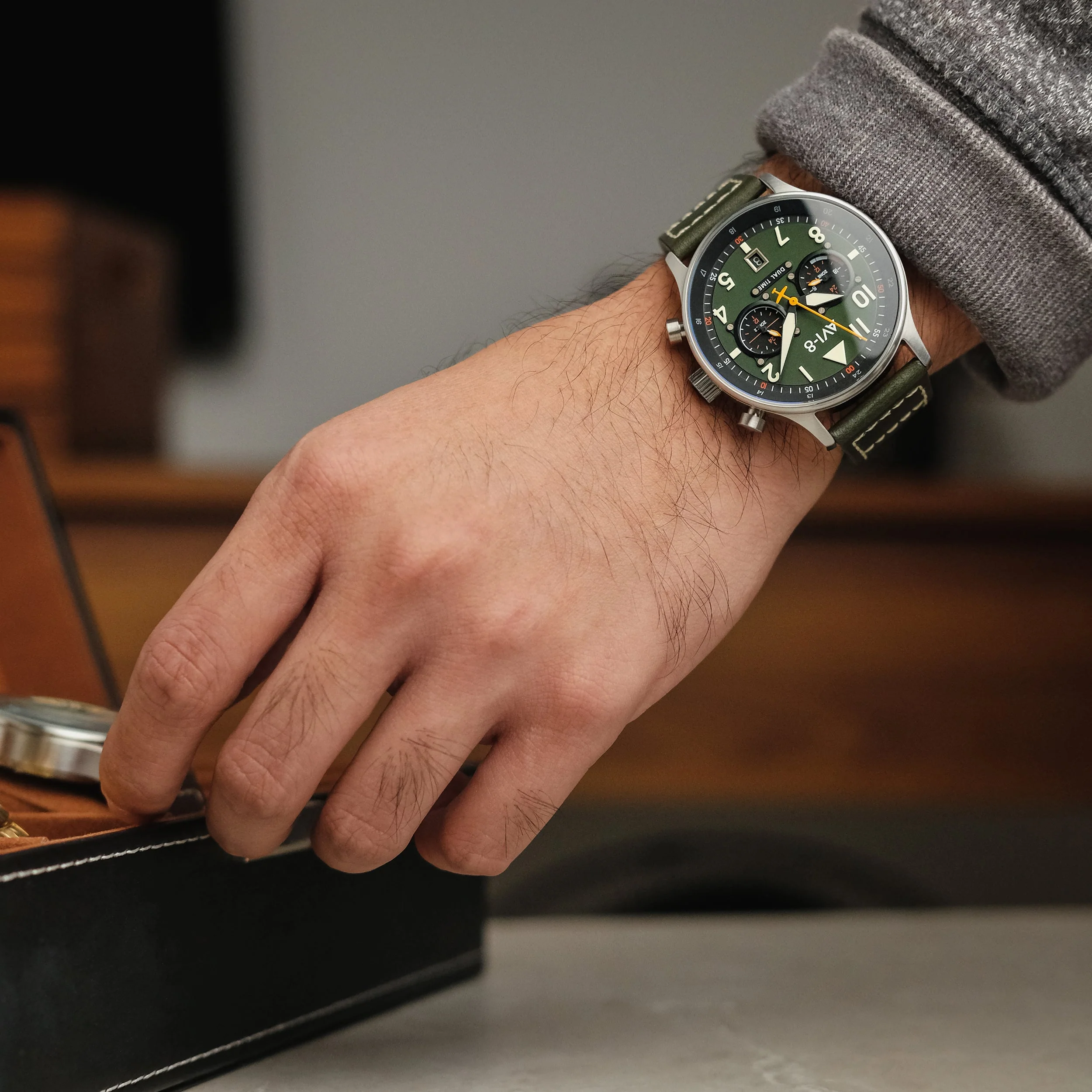 AVI-8 Carey Dual Time Green Chronograph Watch - Image 5