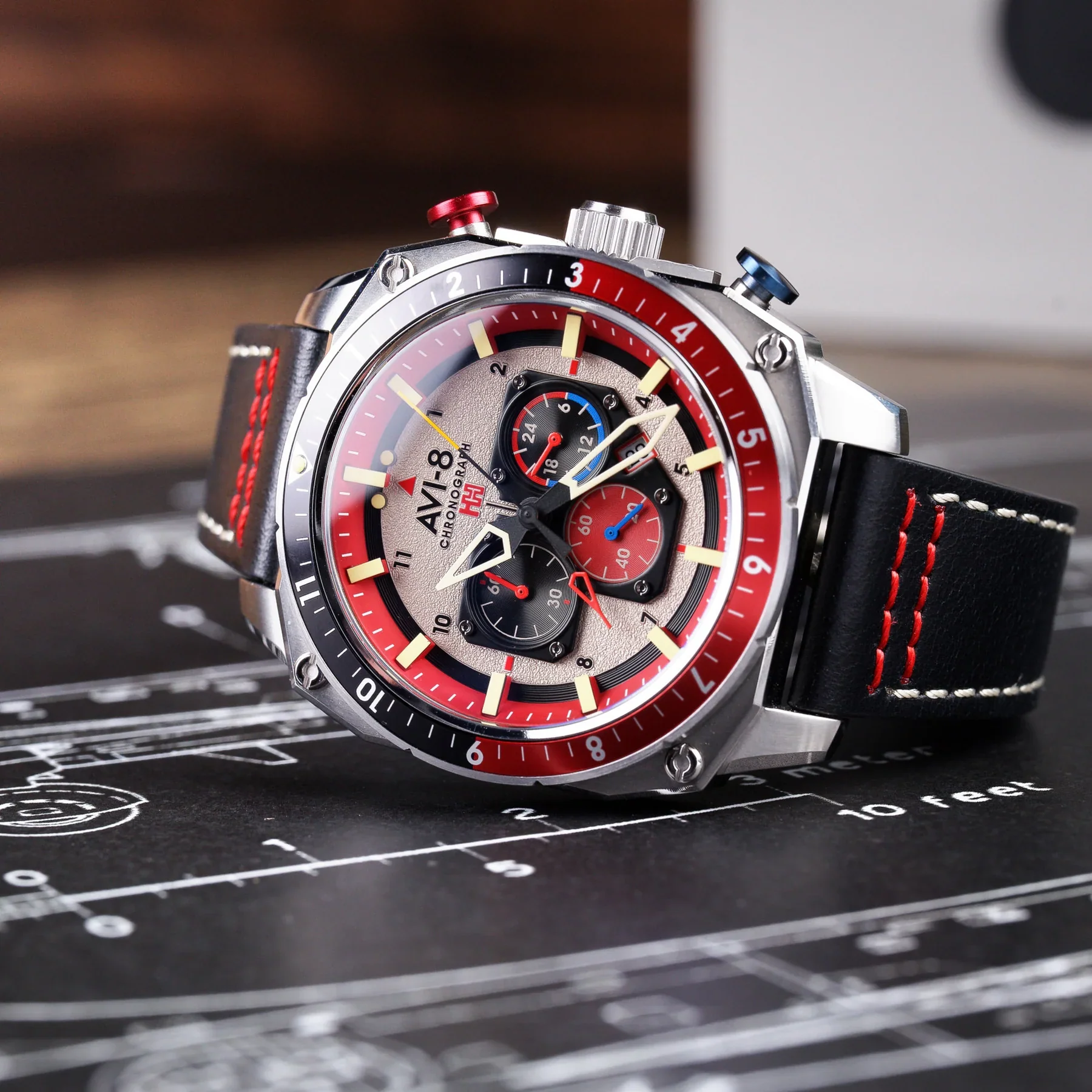 AVI-8 Hawker Hunter Atlas Men's Black Red Chronograph Watch - Image 4