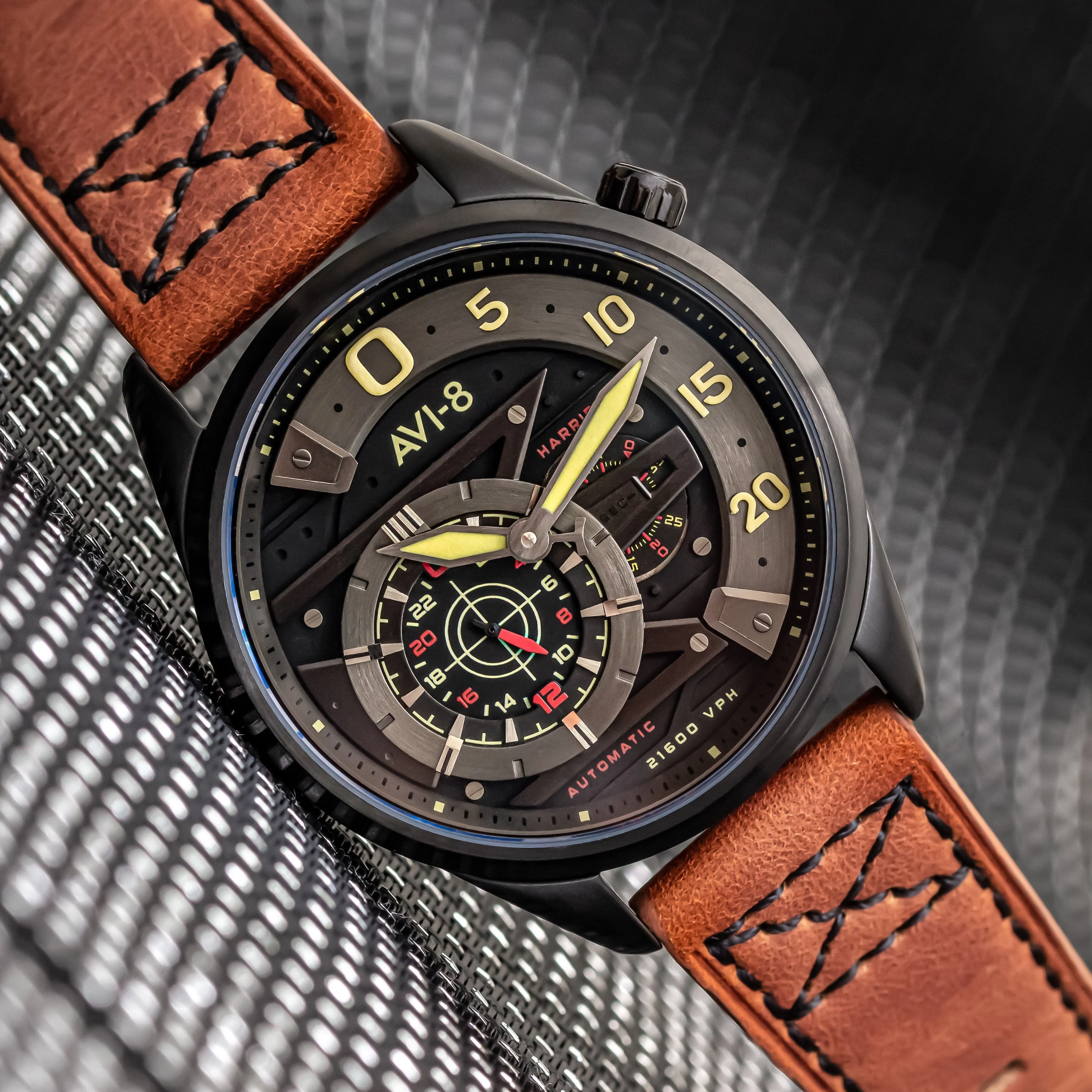 AVI-8 Black Insignia Yellow Hawker Harrier II Chronograph Watch - Image 3