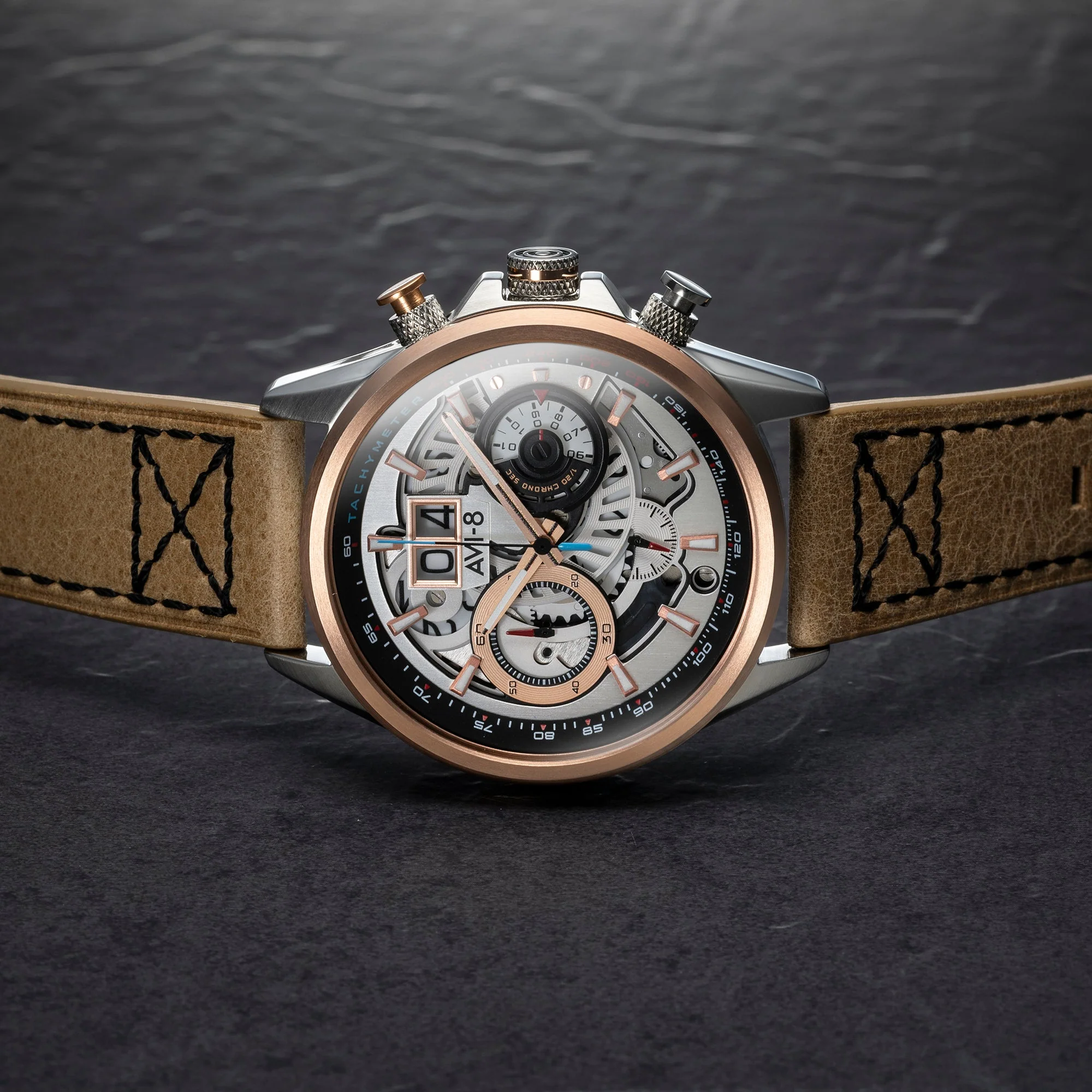 AVI-8 Burnt Gold Brown Hawker Harrier Chronograph Watch - Image 4