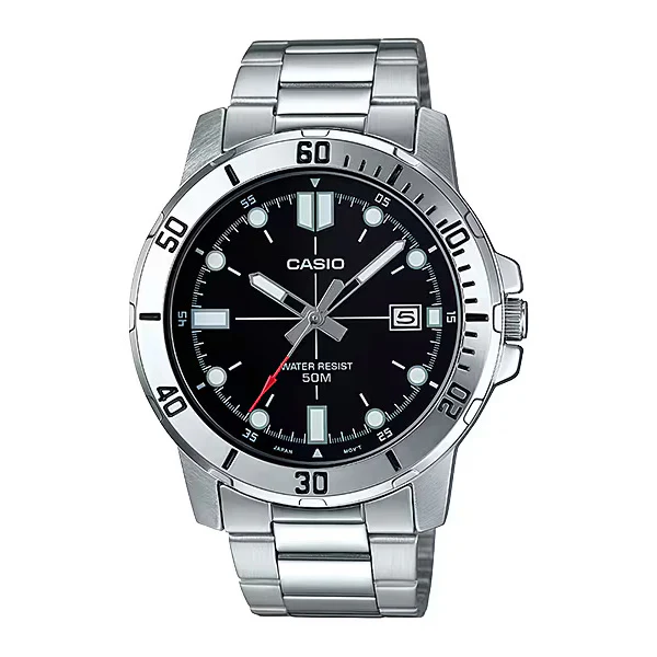 Casio Enticer Link Bracelet Men's Black Silver Watch
