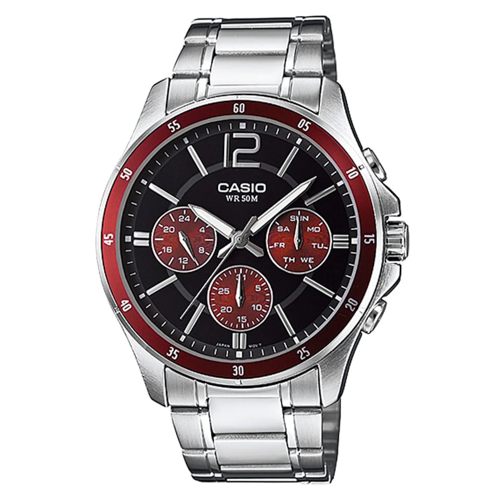 Casio Men's Watch Chronograph Stainless Steel Red