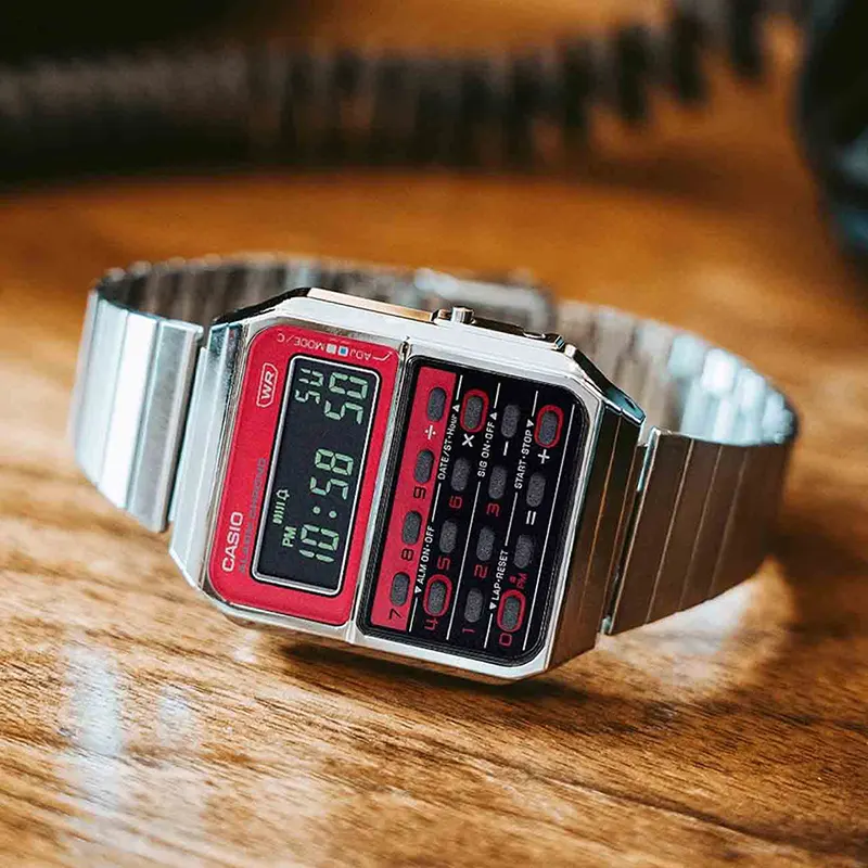 Casio Vintage Digital Calculator Unisex Red Watch - Image 2