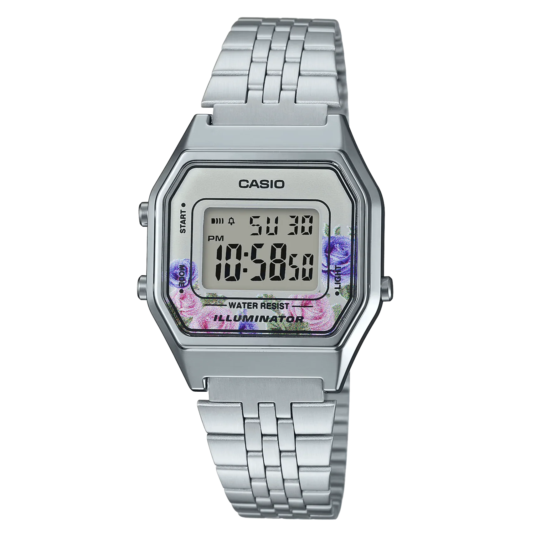 Casio Vintage Floral Dial Silver Digital Watch
