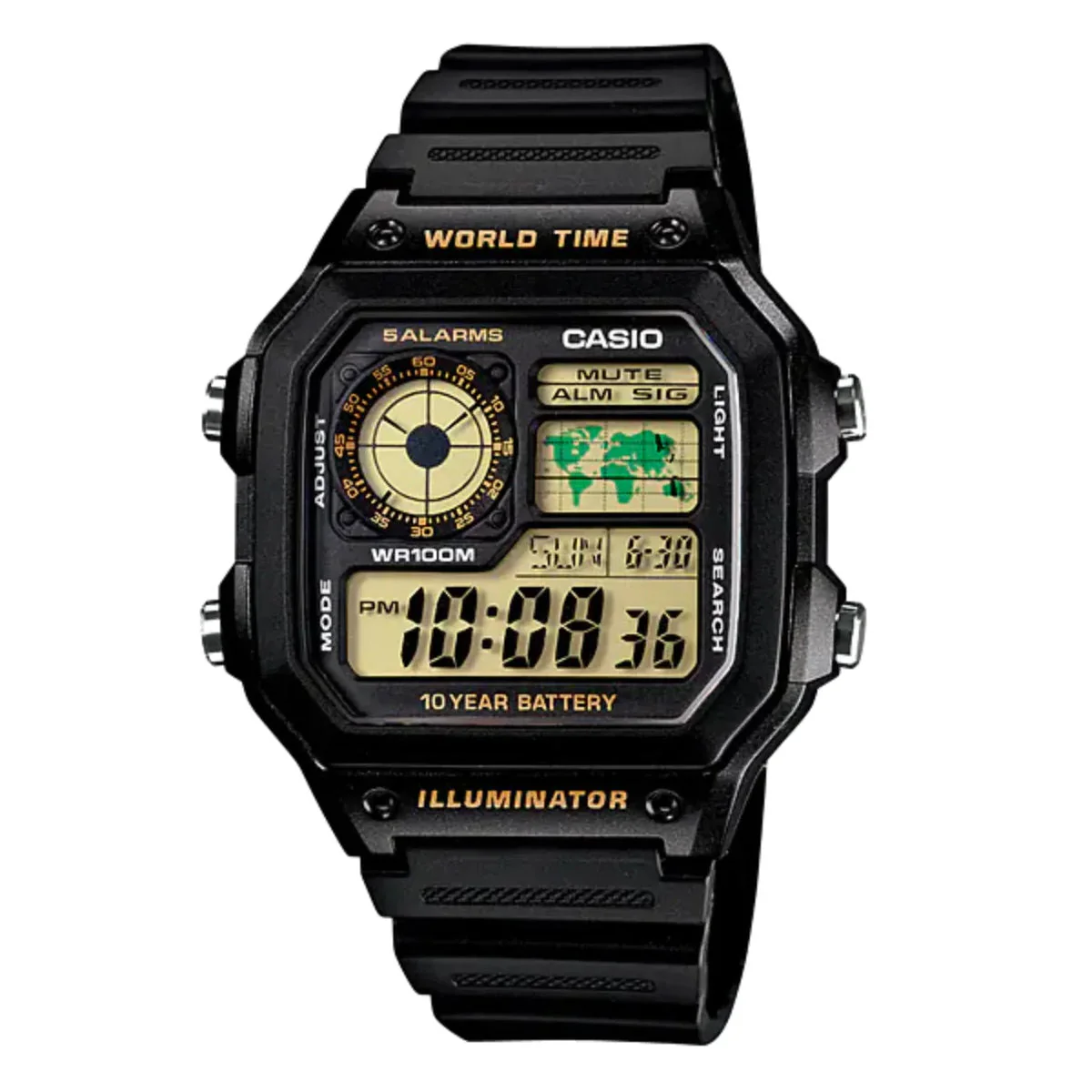 Casio Watch Digital World Time Illuminator Black