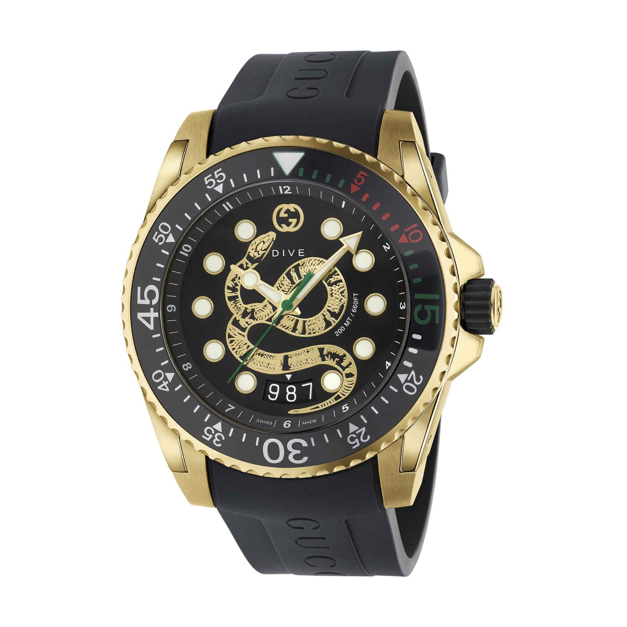 Gucci Watch Dive Men's 45mm Snake Yellow Gold