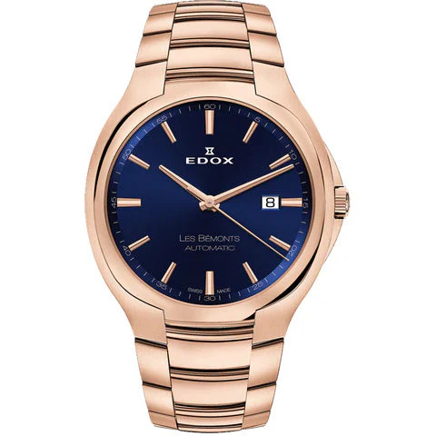 Edox Men's Automatic Watch Les Bèmonts Ultra Slim Blue Rose Gold 42mm