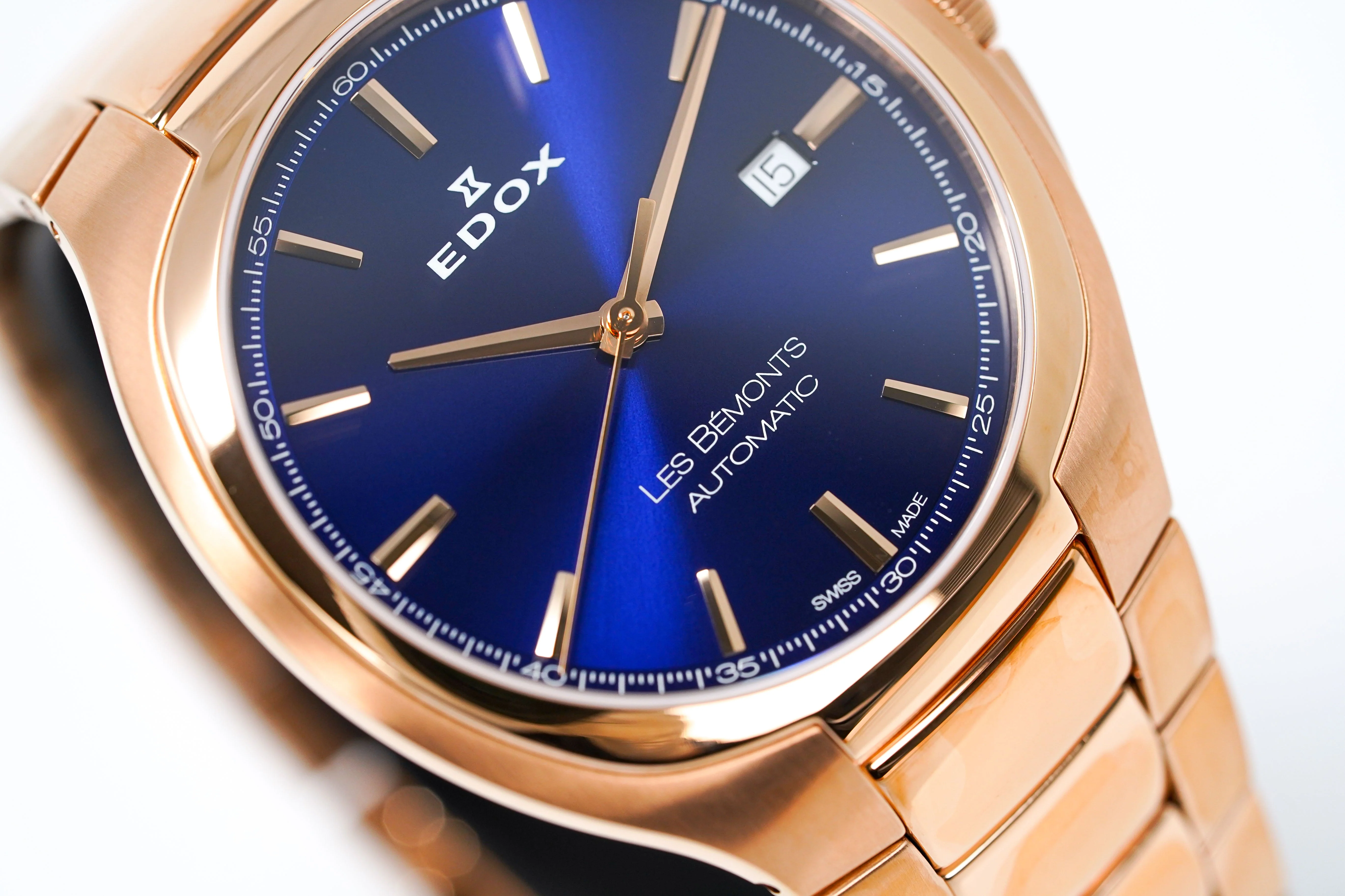 Edox Men's Automatic Watch Les Bèmonts Ultra Slim Blue Rose Gold 42mm - Image 6