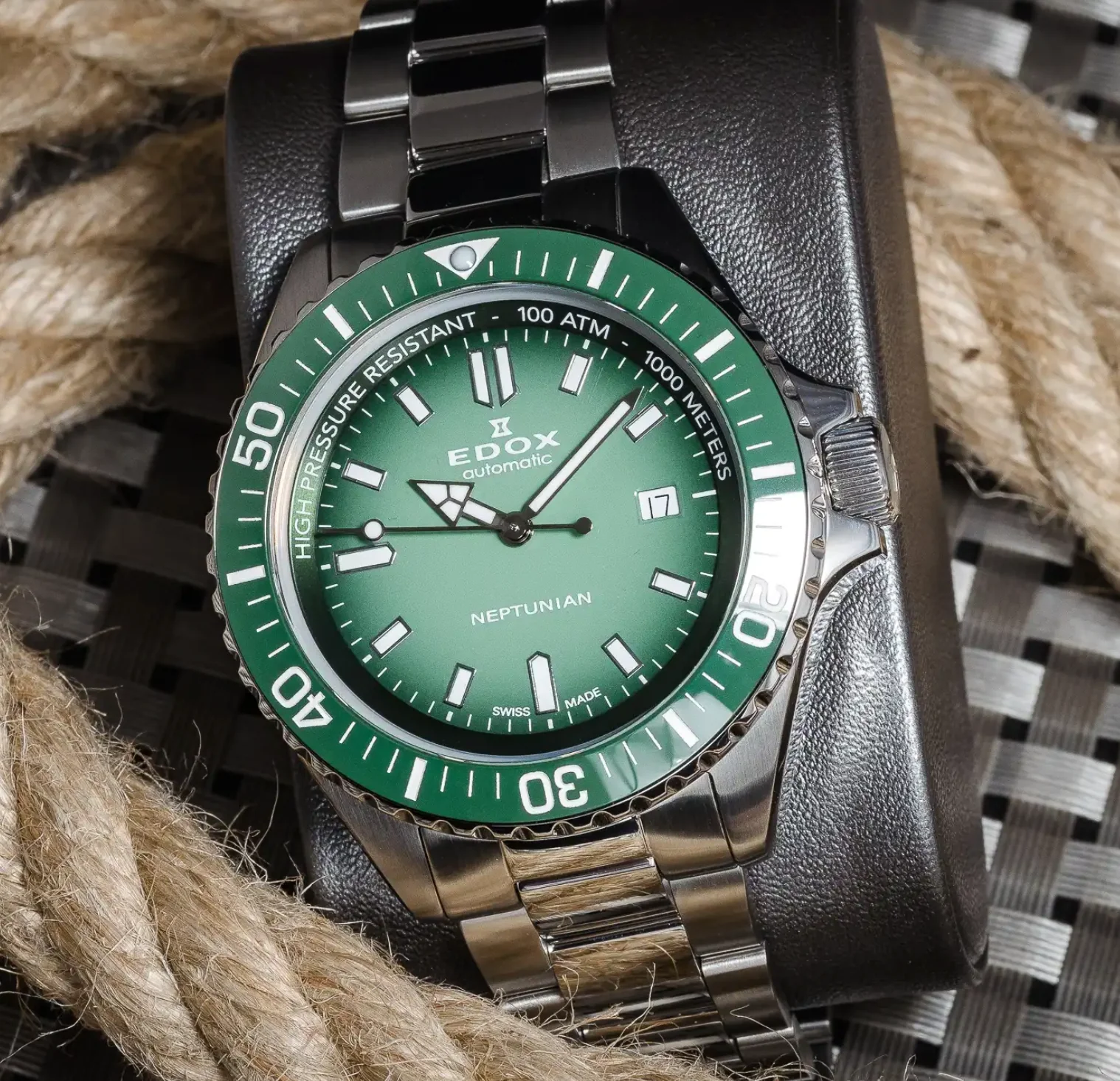 Edox Men's Neptunian Automatic Green Watch - Image 2