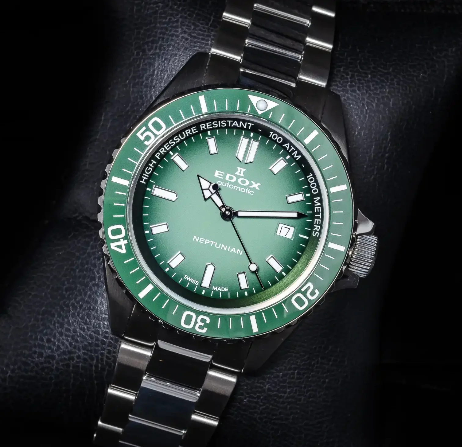 Edox Men's Neptunian Automatic Green Watch - Image 3