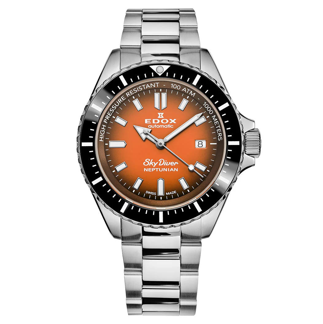 Edox Men's Watch Neptunian Sky Diver Automatic Steel Orange