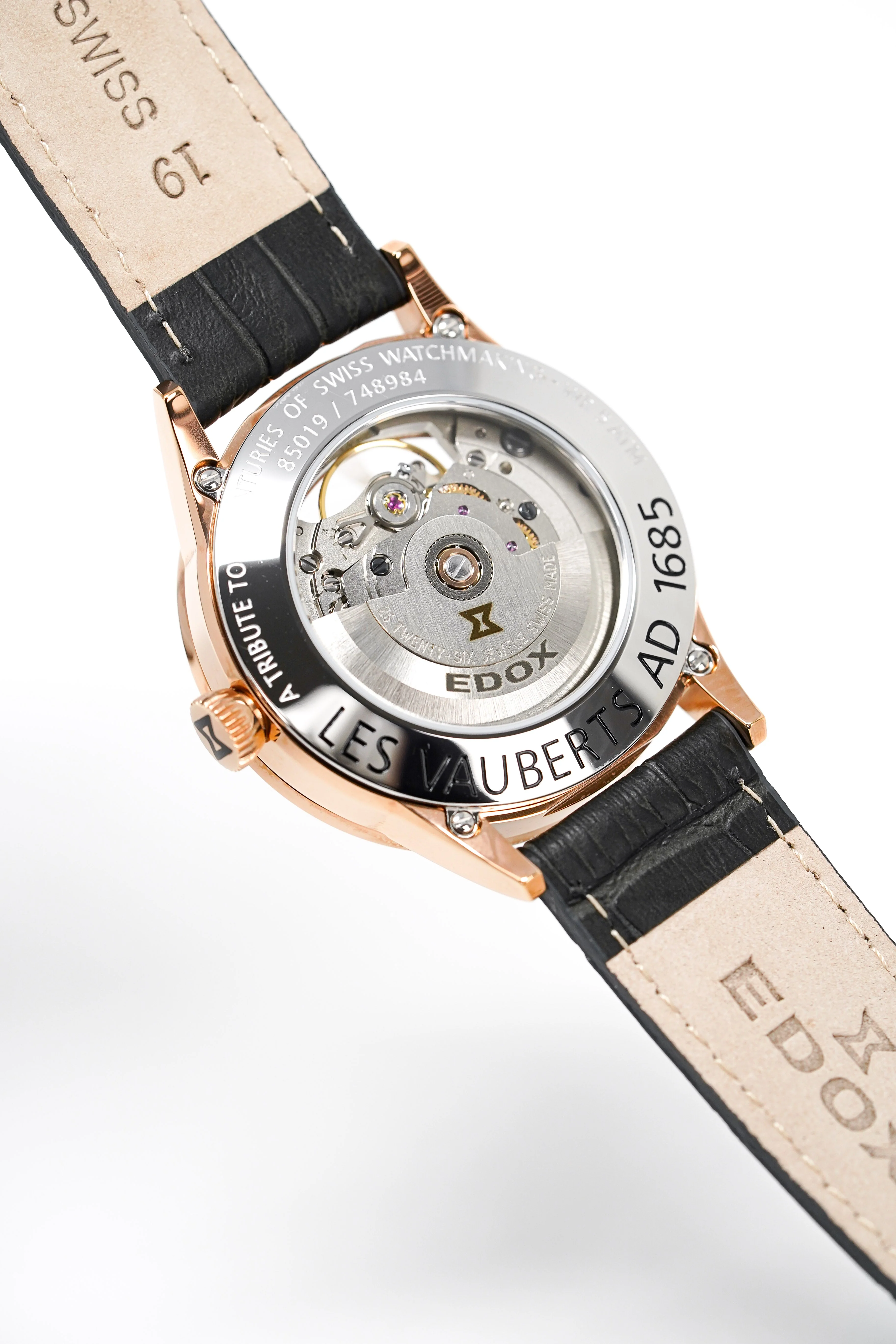 Edox Women's Automatic Watch Les Vauberts Open Heart 37mm Black Rose Gold - Image 2