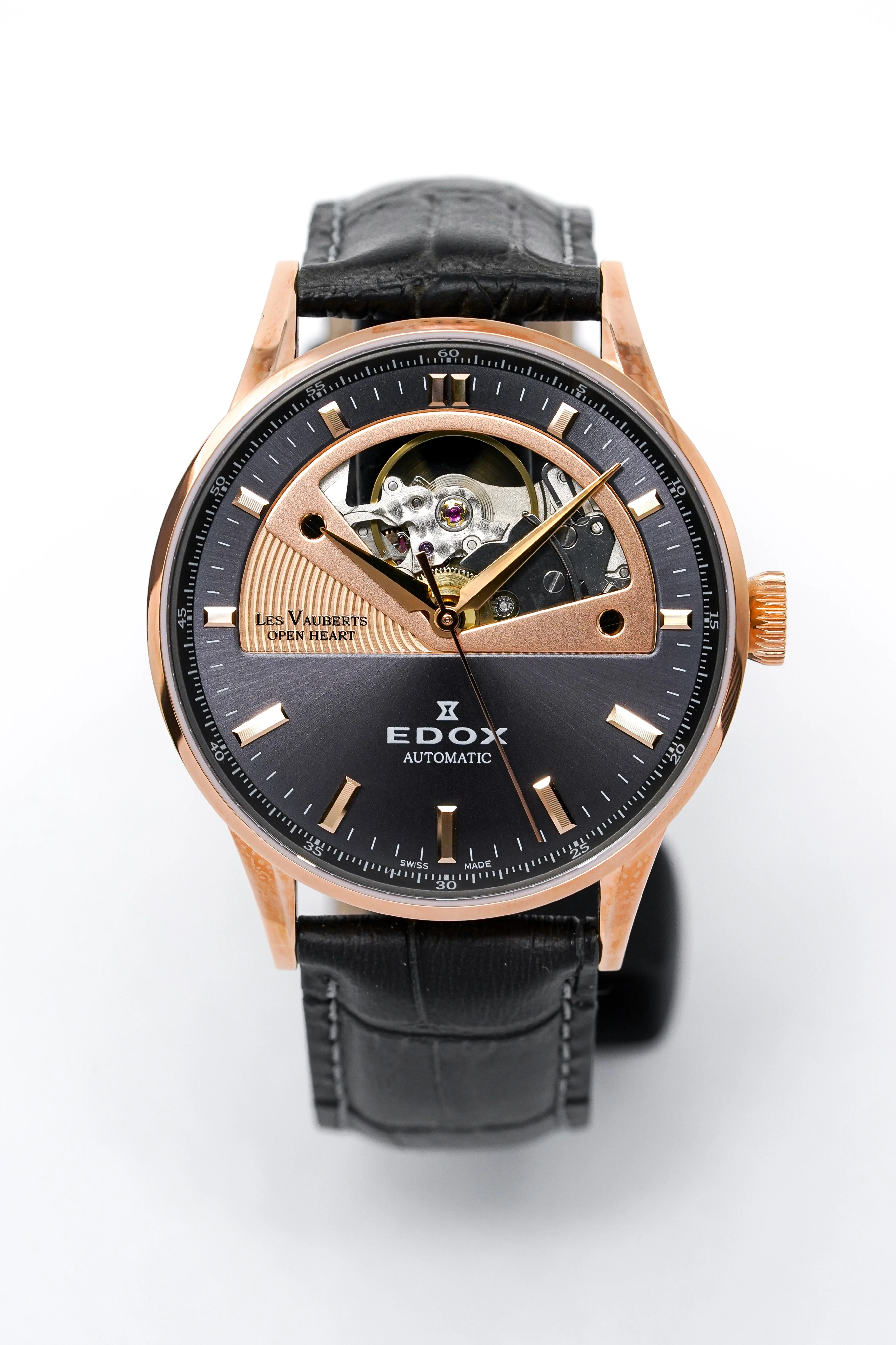 Edox Women's Automatic Watch Les Vauberts Open Heart 37mm Black Rose Gold - Image 4