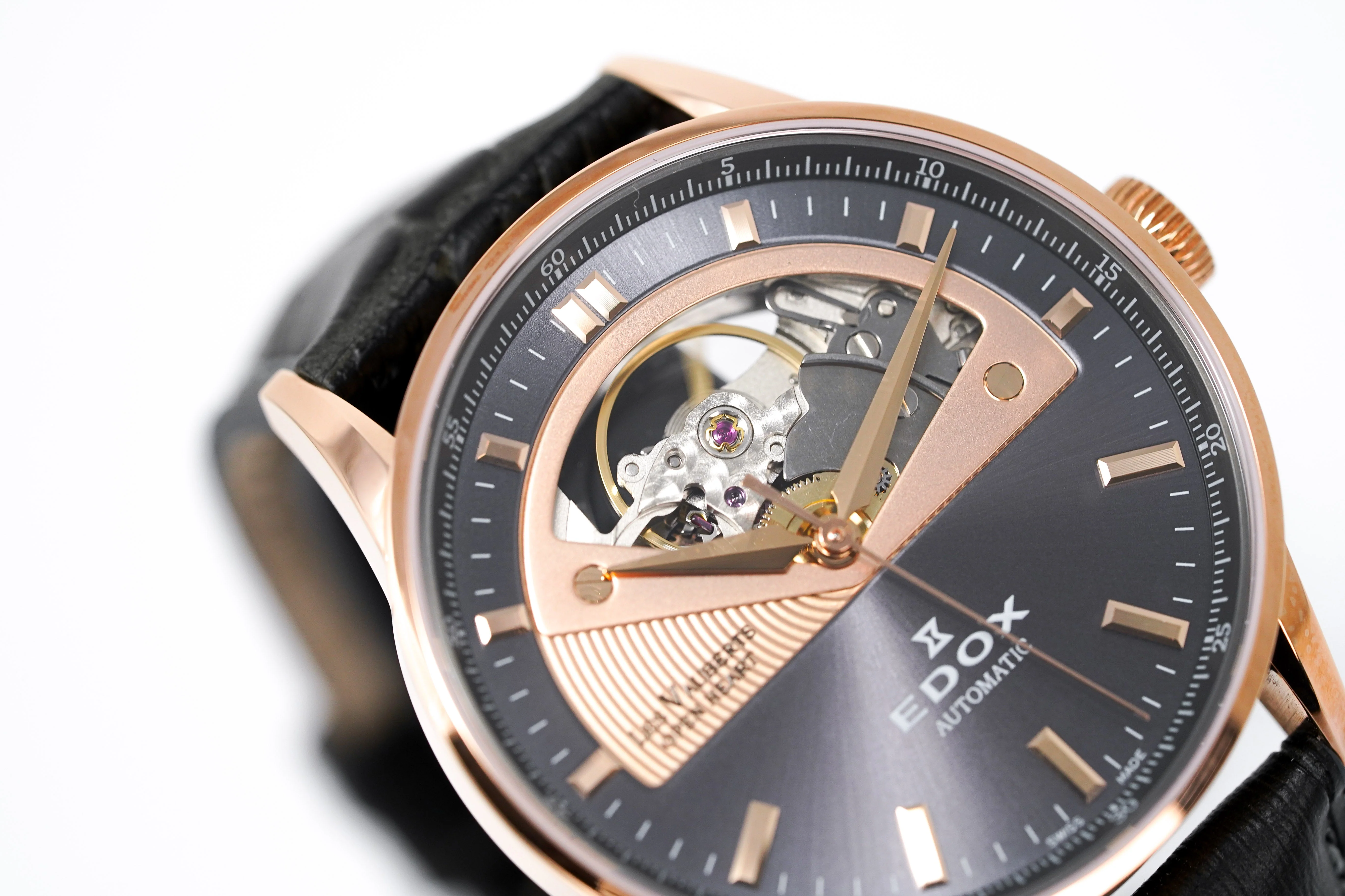 Edox Women's Automatic Watch Les Vauberts Open Heart 37mm Black Rose Gold - Image 5