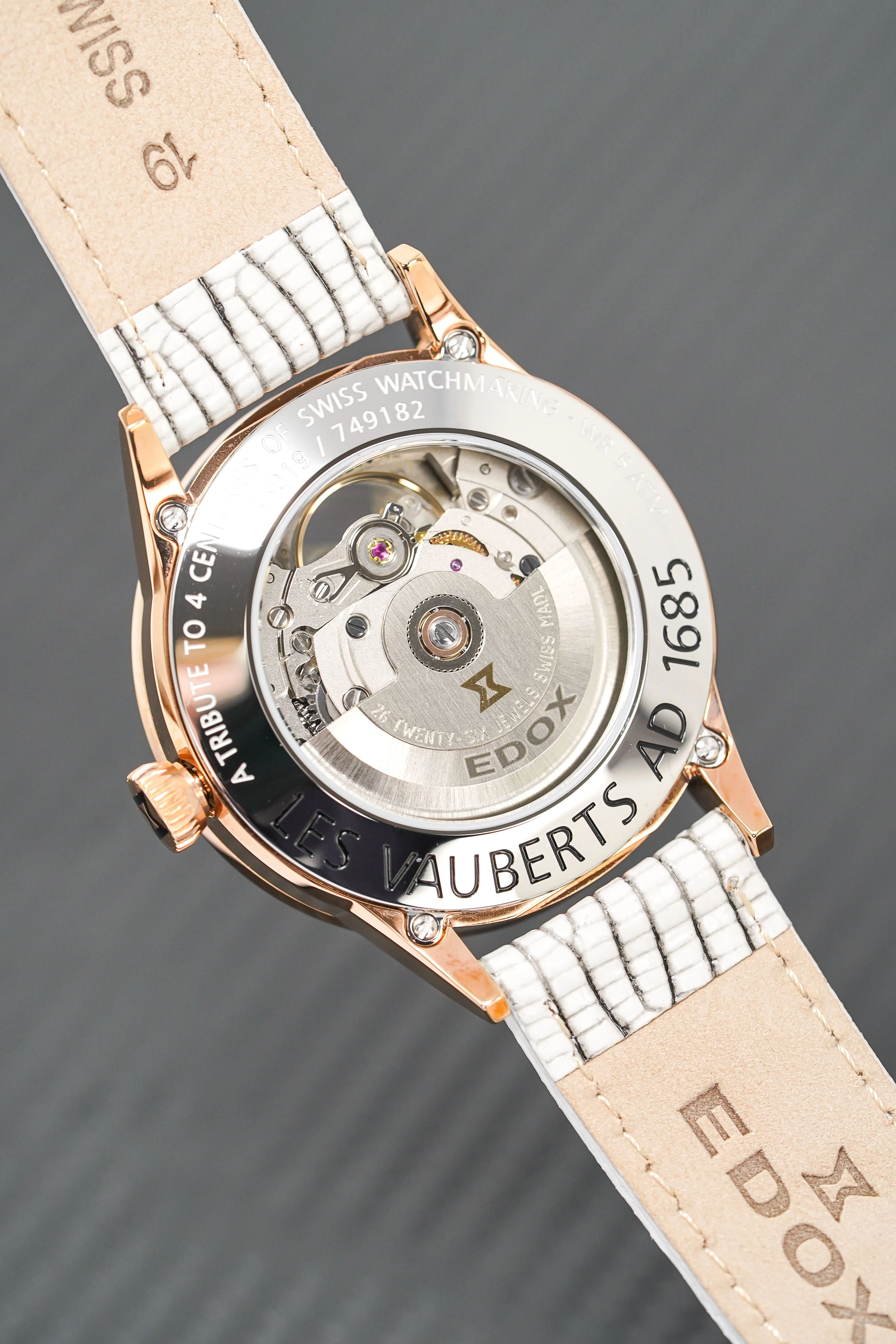 Edox Women's Automatic Watch Les Vauberts Open Heart Rose Gold 37mm - Image 2