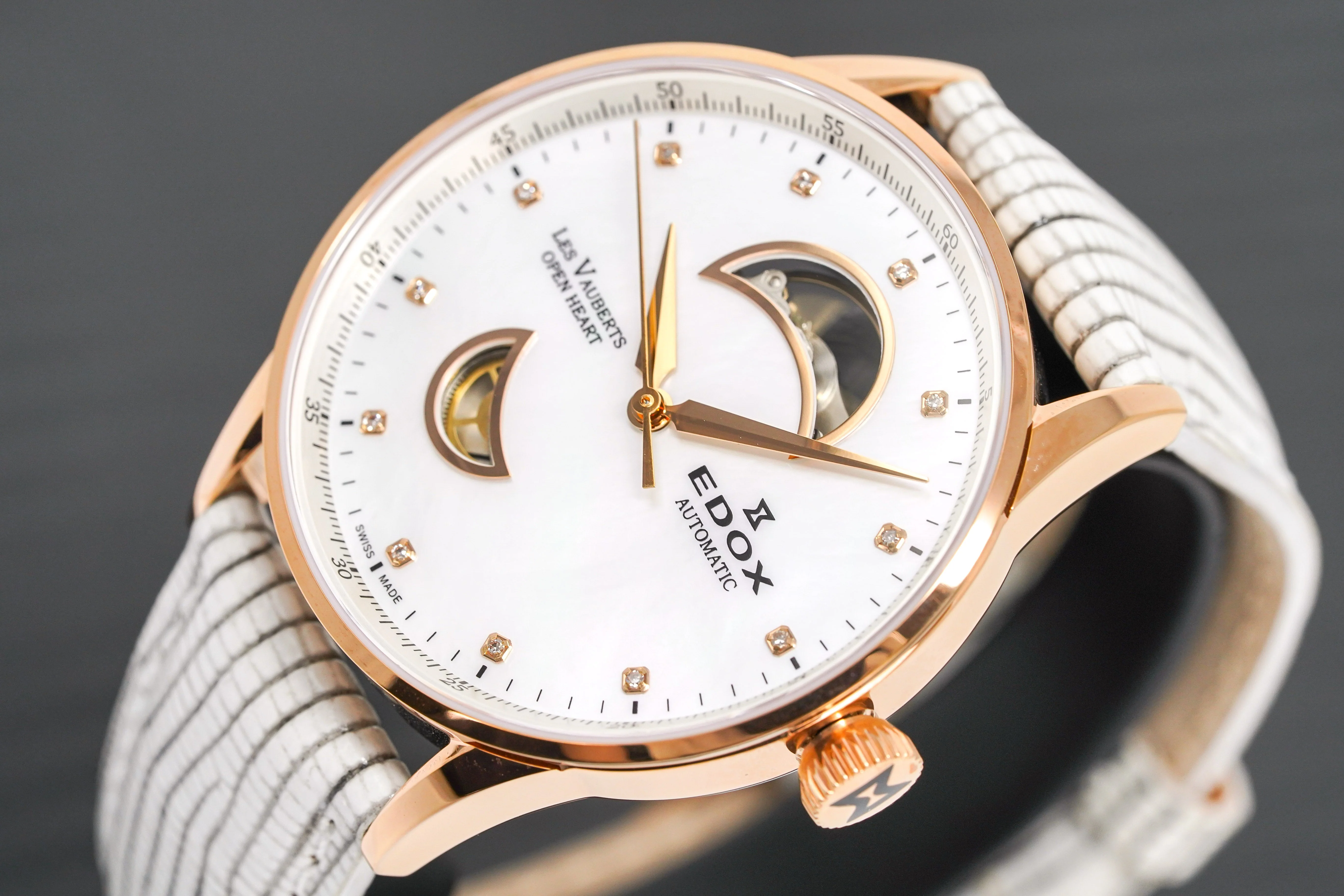 Edox Women's Automatic Watch Les Vauberts Open Heart Rose Gold 37mm - Image 3