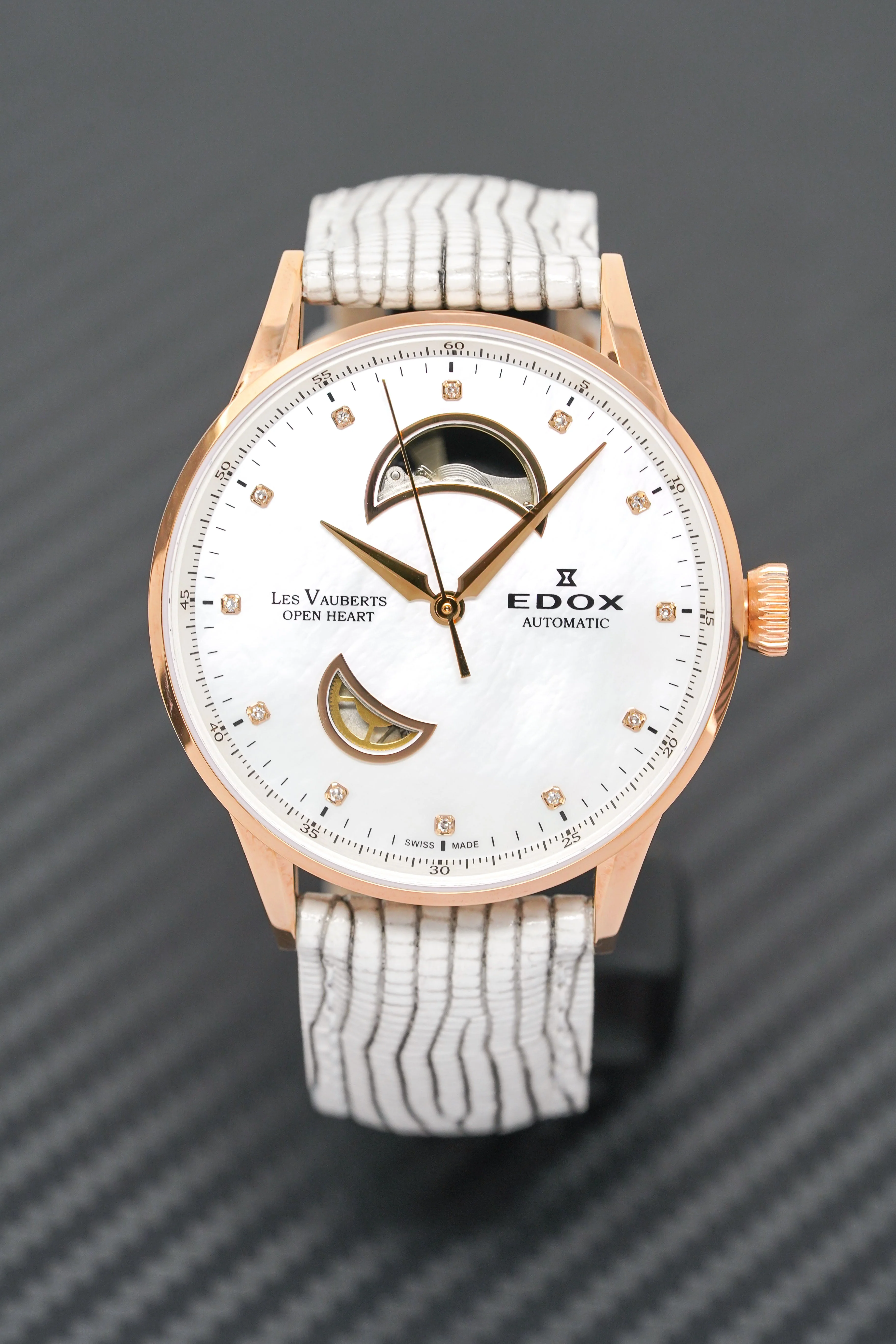 Edox Women's Automatic Watch Les Vauberts Open Heart Rose Gold 37mm - Image 4