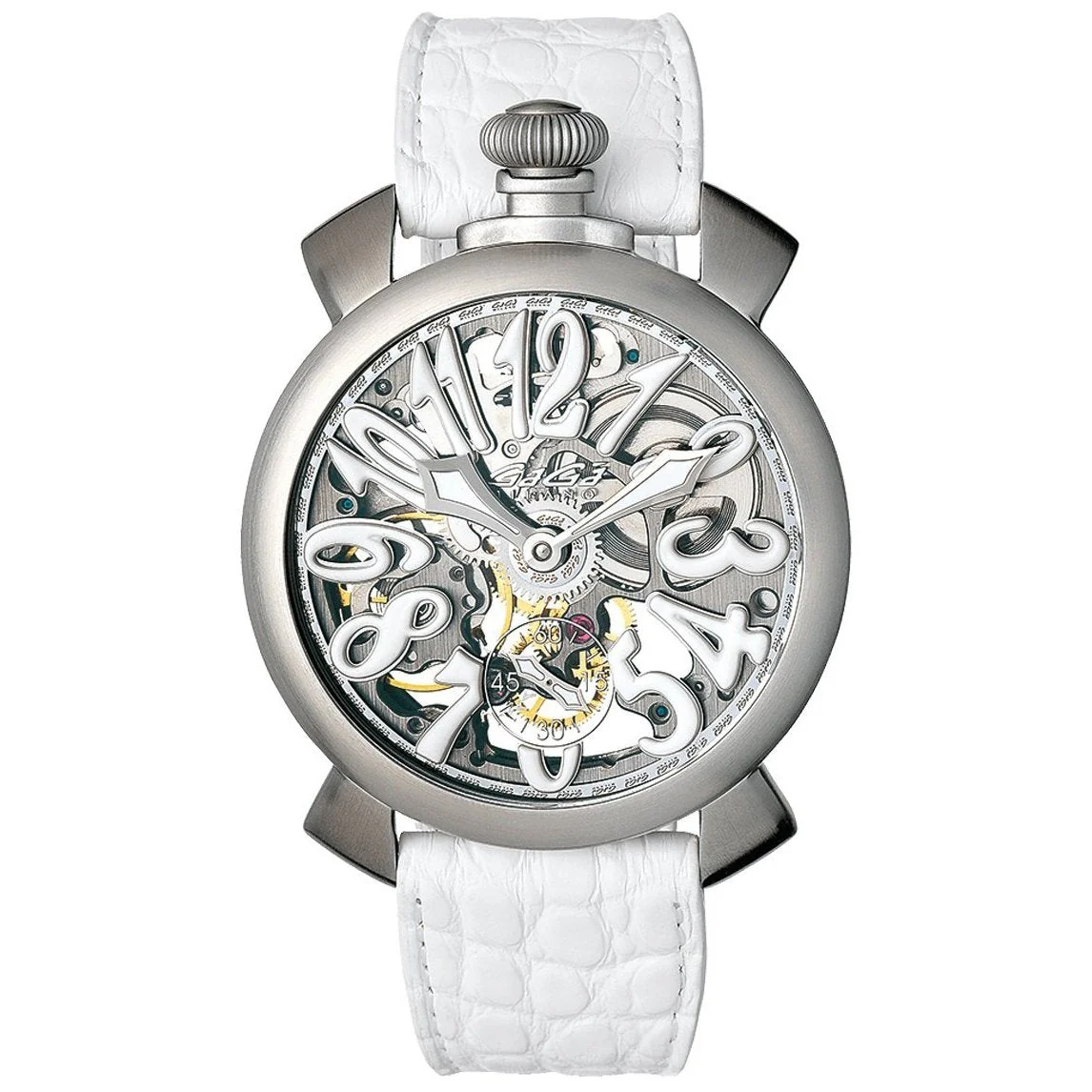 Gaga Milano Men's White Skeleton Satin Mechanical Watch