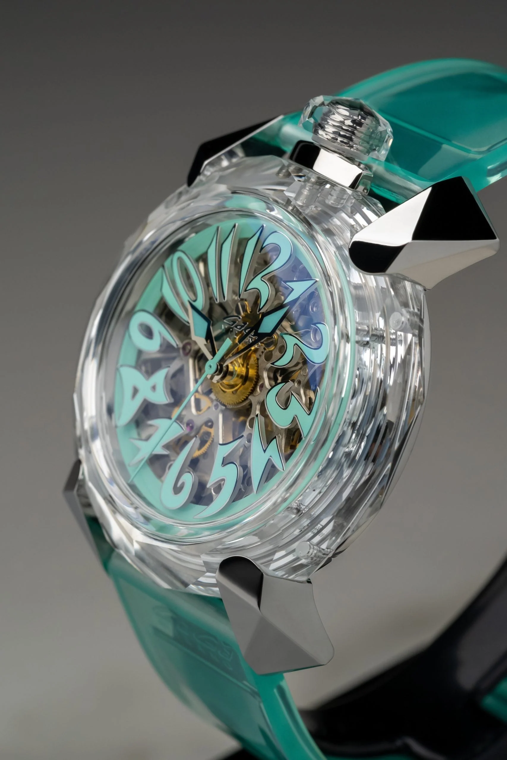 Gagà Milano Watch Crystal 46mm Skeleton Aquamarine - Image 2
