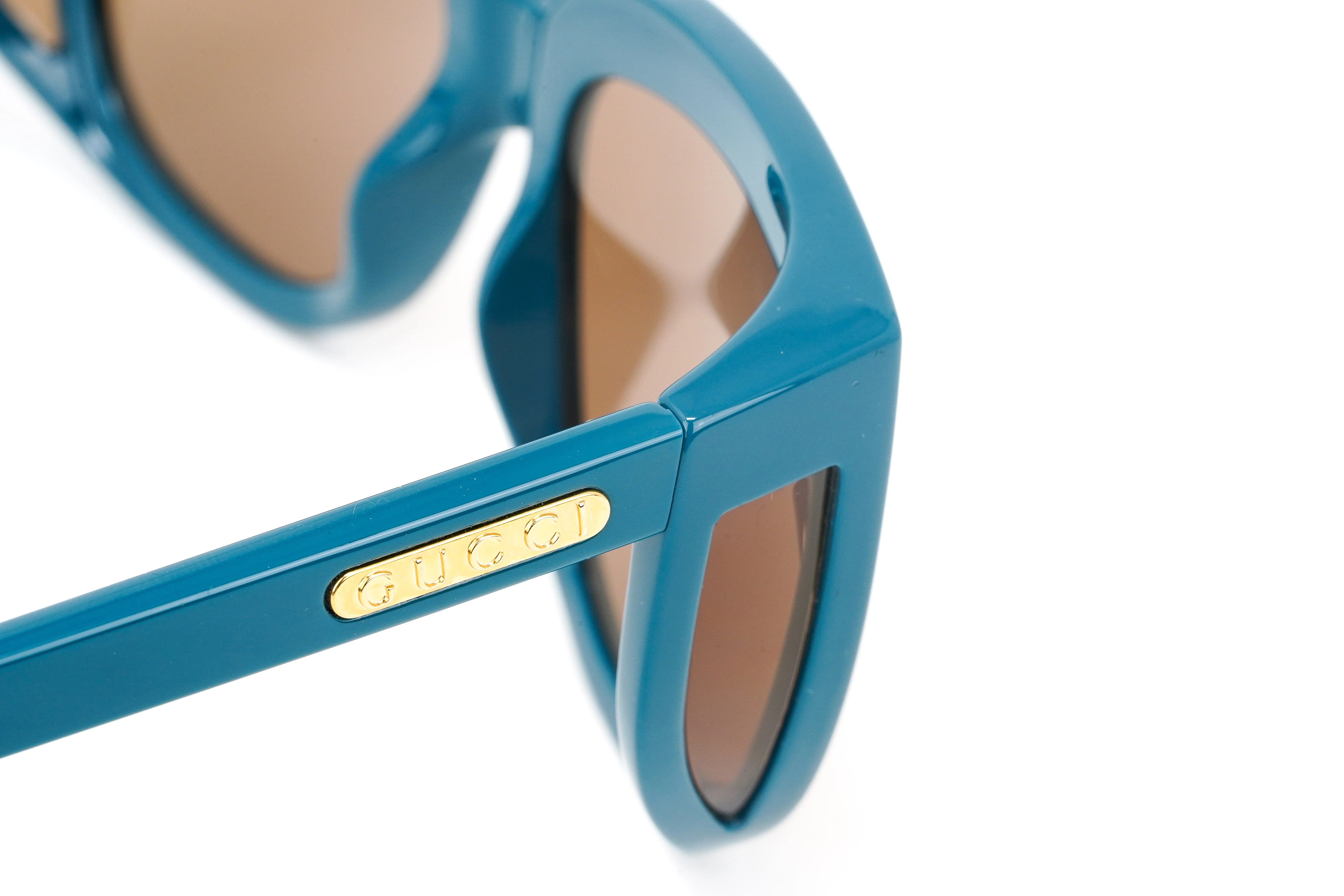 Gucci Women's Sunglasses Wraparound Rectangle Turquoise - Image 7