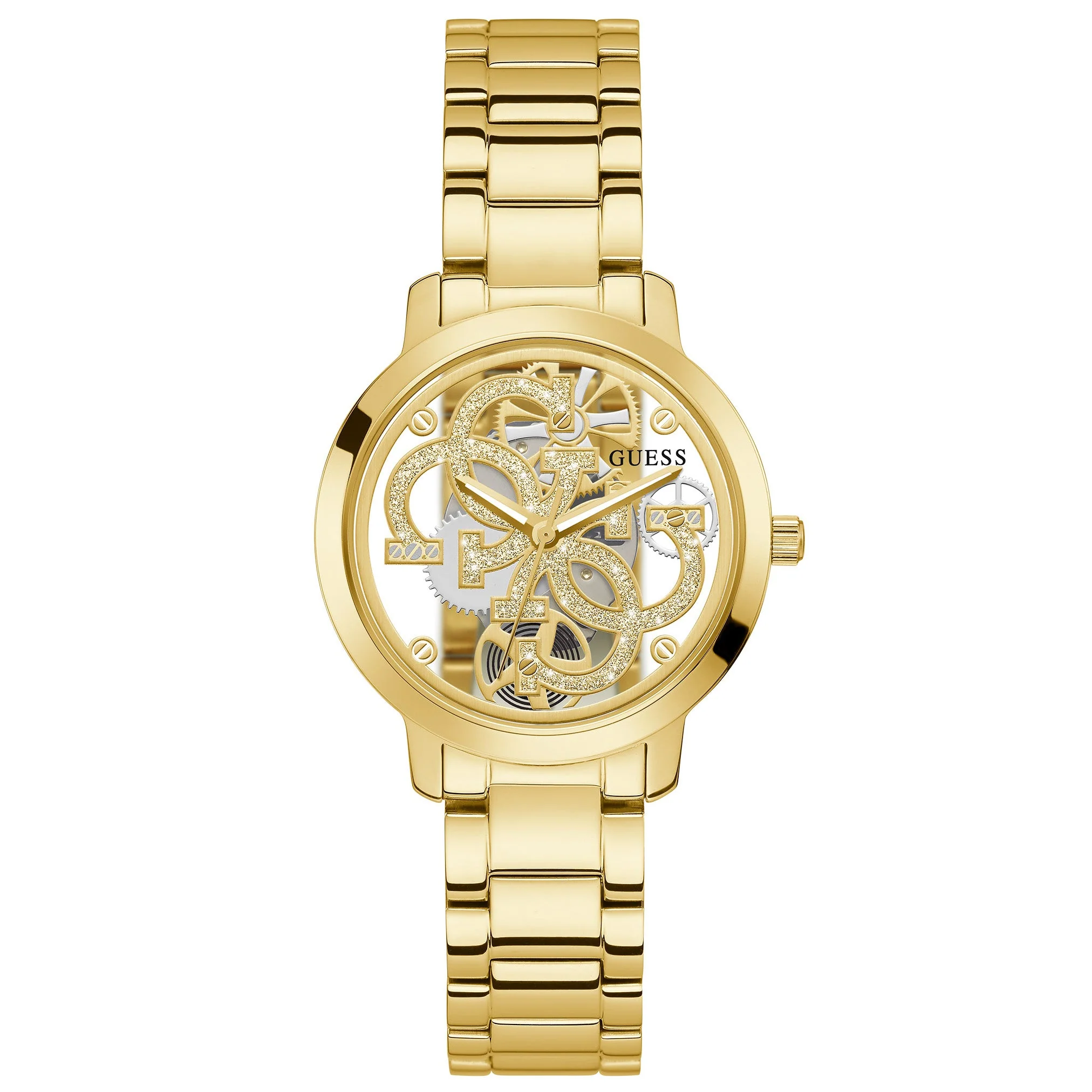 Guess Ladies Quattro Clear Gold Watch
