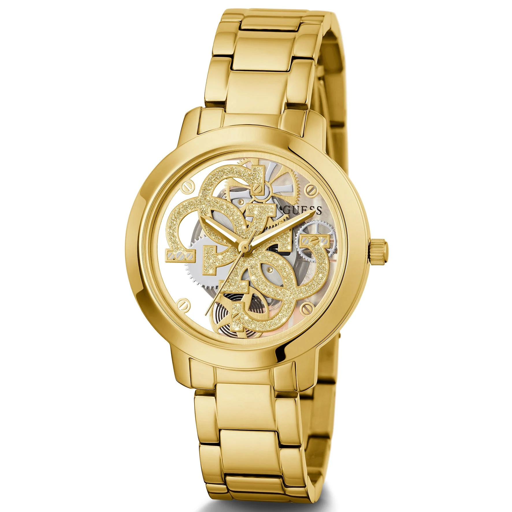 Guess Ladies Quattro Clear Gold Watch - Image 3