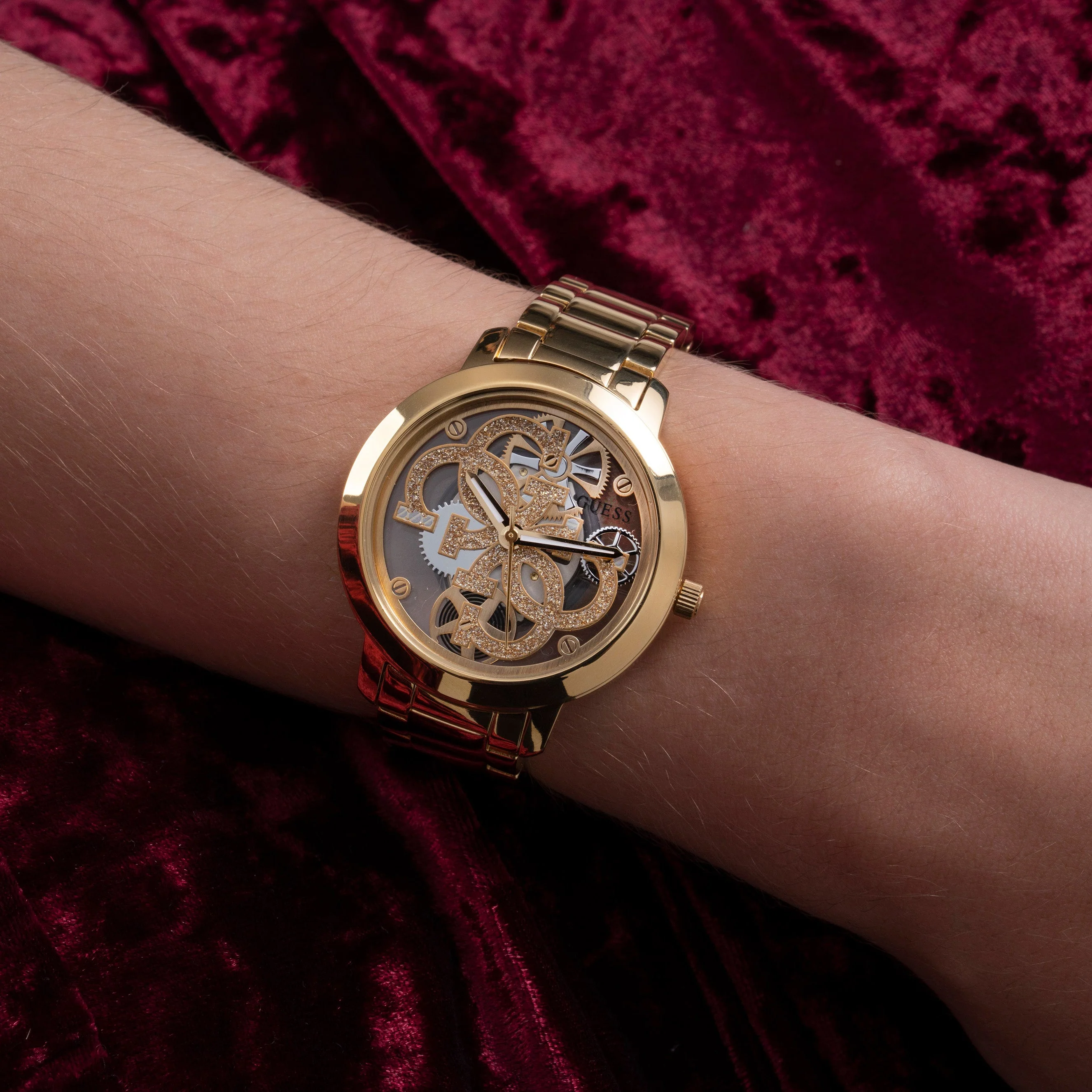 Guess Ladies Quattro Clear Gold Watch - Image 7
