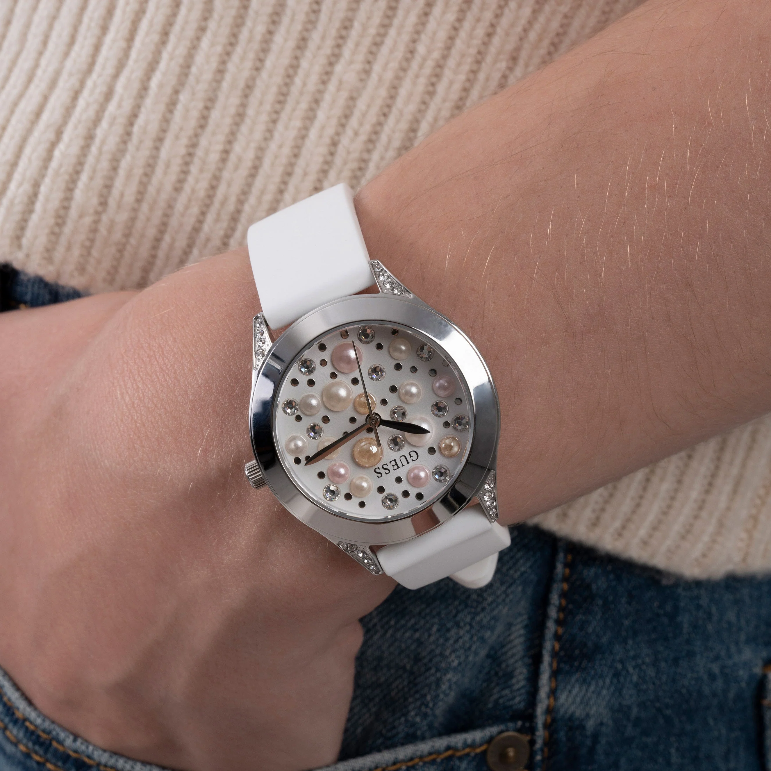 Guess Ladies Pearl White Watch - Image 7