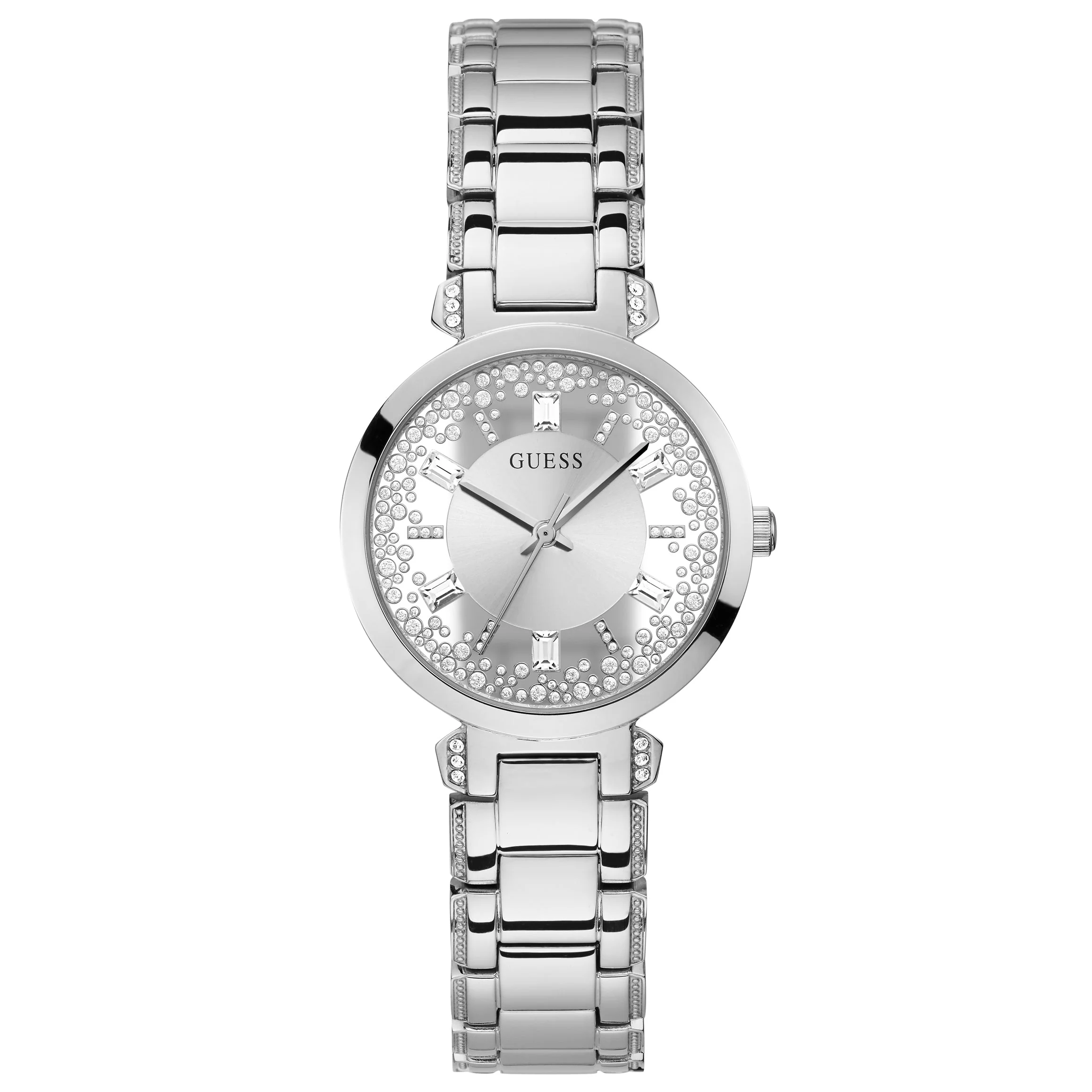 Guess Ladies Crystal Clear Silver Watch