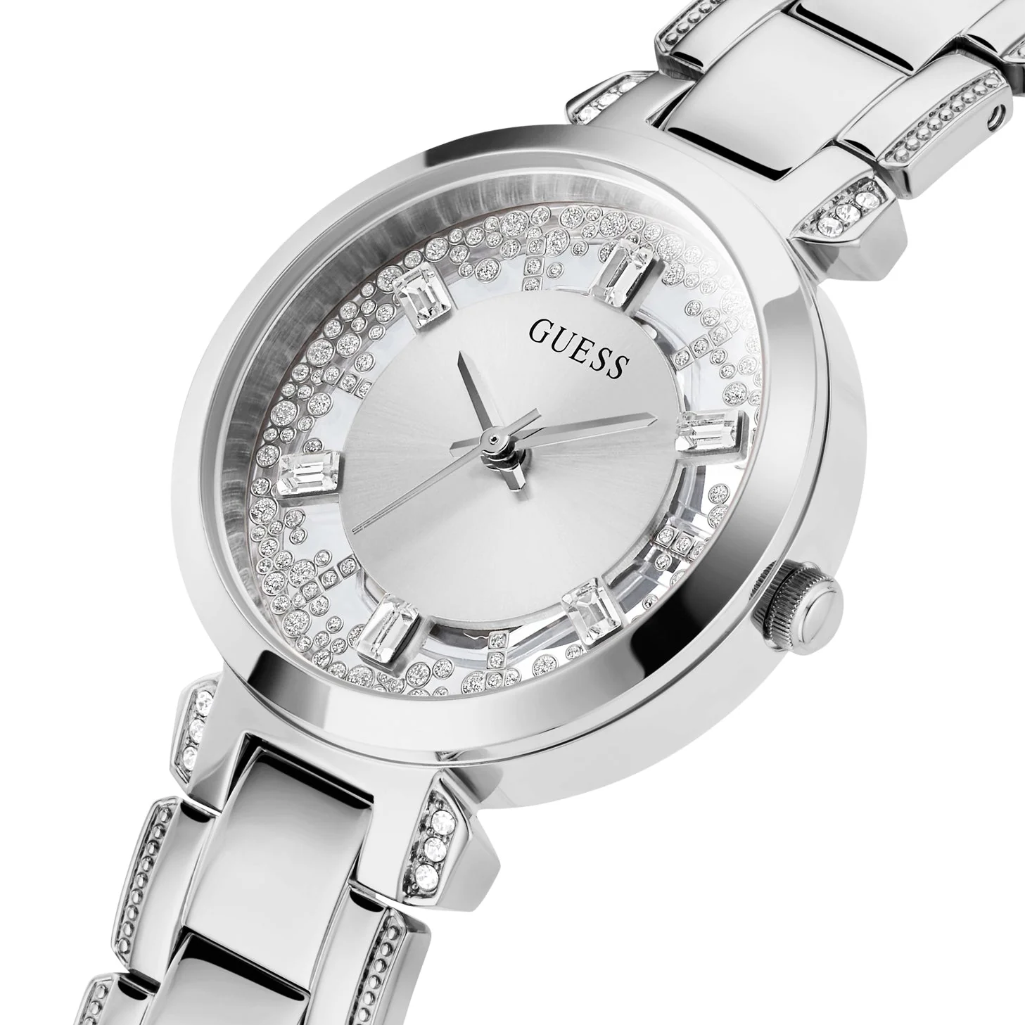 Guess Ladies Crystal Clear Silver Watch - Image 2