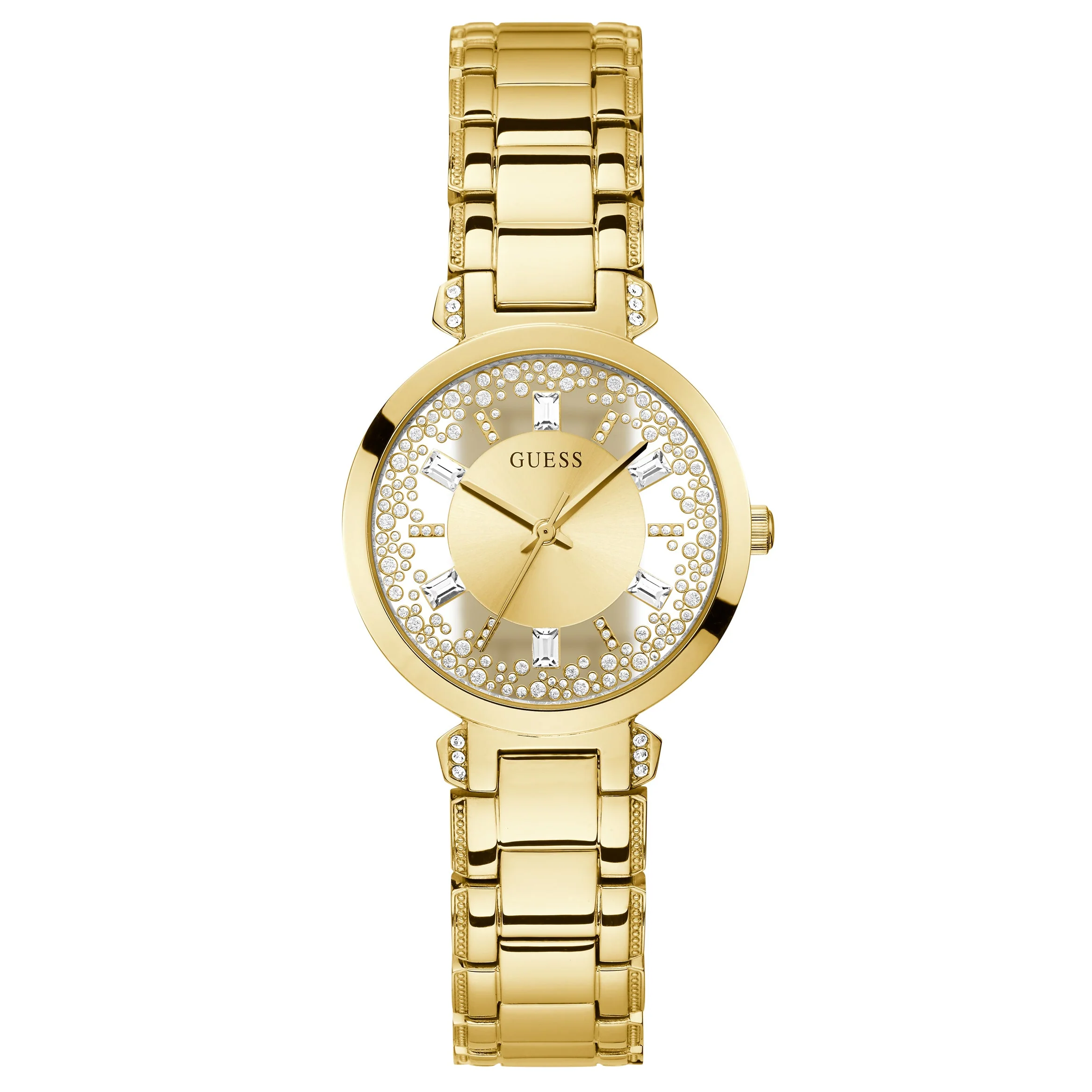 Guess Ladies Crystal Clear Gold Watch