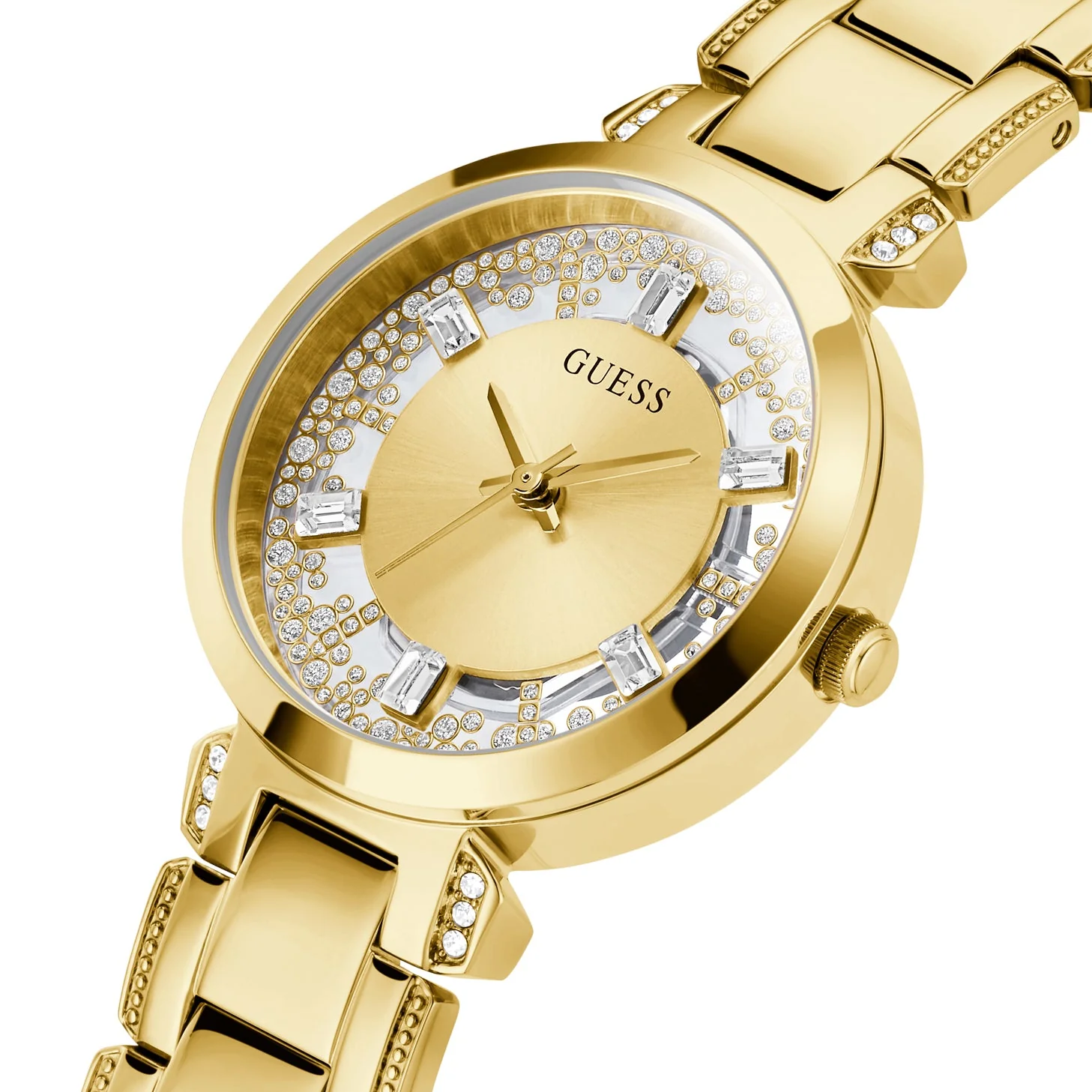 Guess Ladies Crystal Clear Gold Watch - Image 2