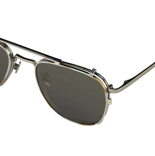 Kris Van Assche Sunglasses Titanium Rectangular Burnt Silver Gold Clip On with Silver Mirror Lenses - Image 2