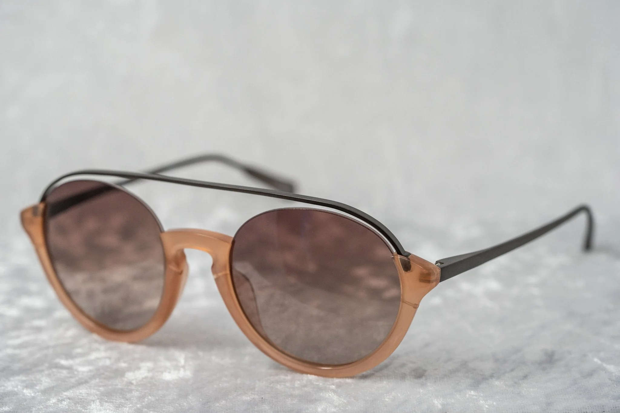 Kris Van Assche Sunglasses Double Bridge Round Apricot and Brown - Image 5