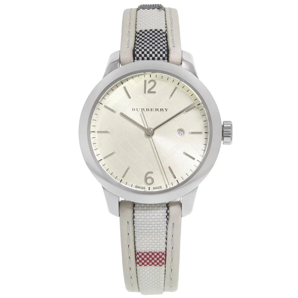 Burberry Ladies Silver Burberry Pattern 32mm Watch