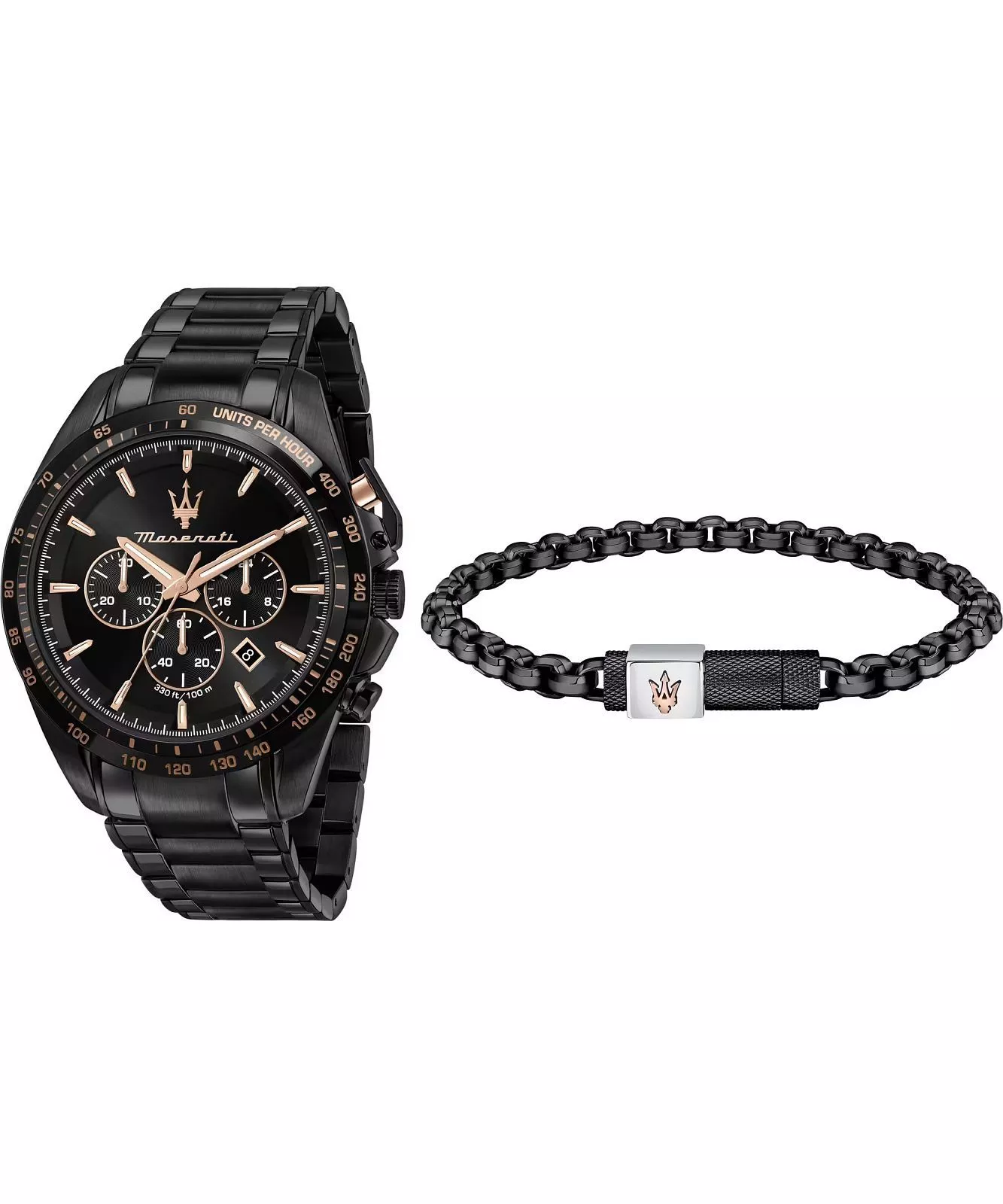 Maserati Traguardo Men's Black Chronograph Watch Bracelet Set