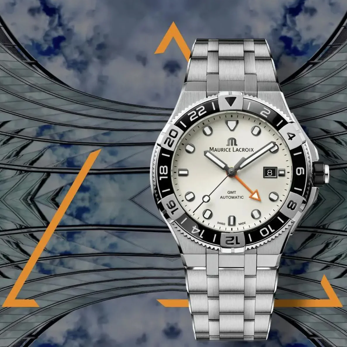 Maurice Lacroix Men's White Aikon Venturer GMT Stainless Steel Watch AI6158-SS002-130-1 - Image 4