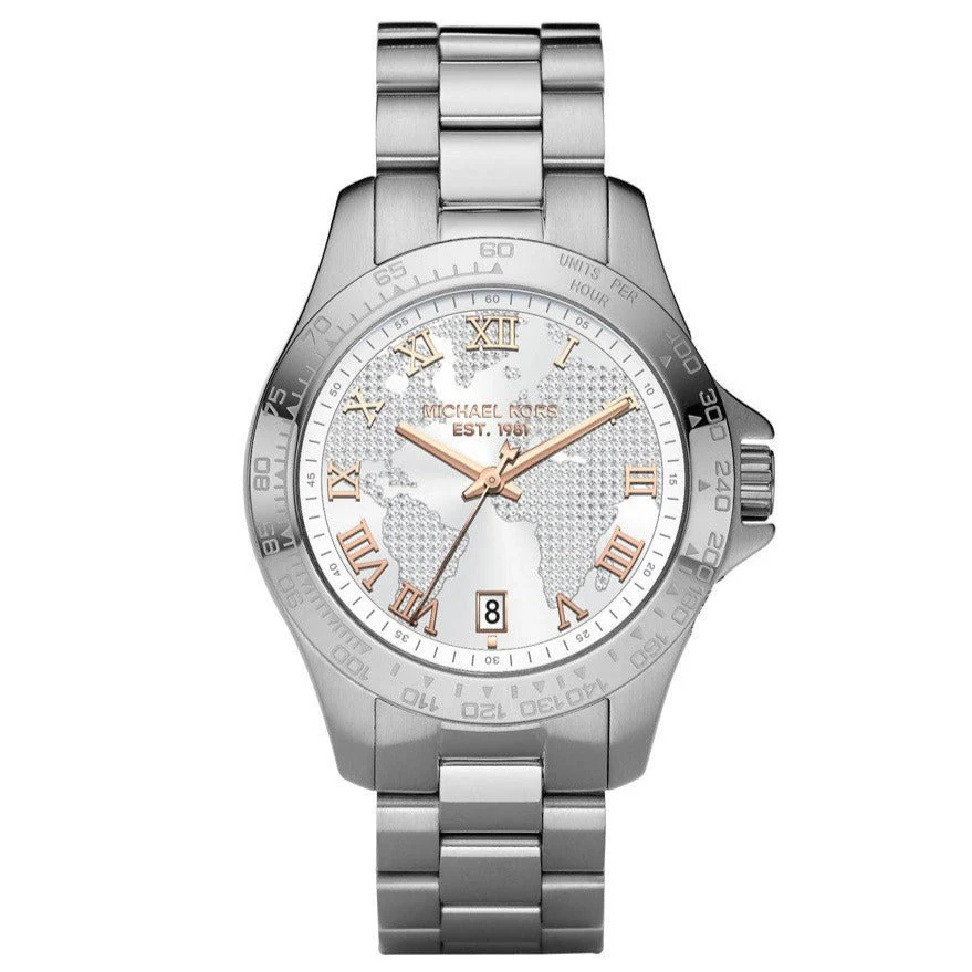 Michael Kors Ladies Layton Silver Pave Dial Watch