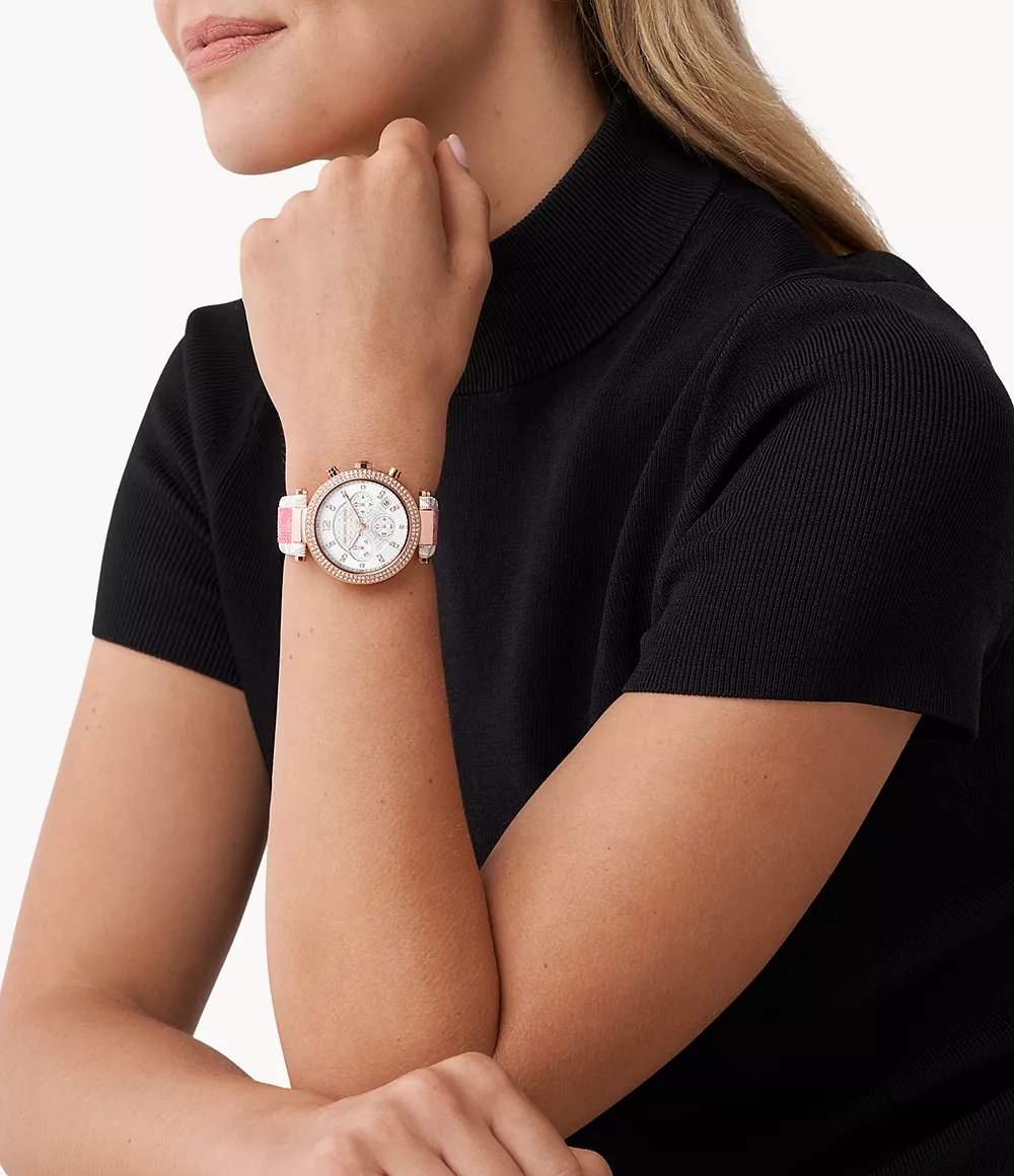 Michael Kors Ladies Watch Parker Chronograph 39mm White Rose Gold - Image 2