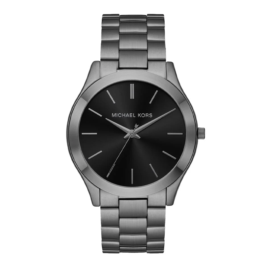 Michael Kors Men's Gunmetal 44mm Watch And Jet Set Charm Leather Wallet Gift Set