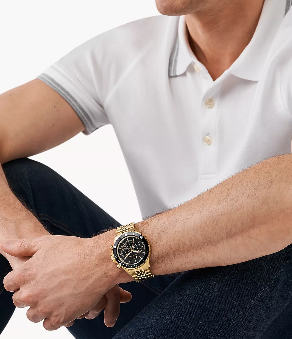 Michael Kors Men's Watch Bayville Chronograph Black Gold - Image 4