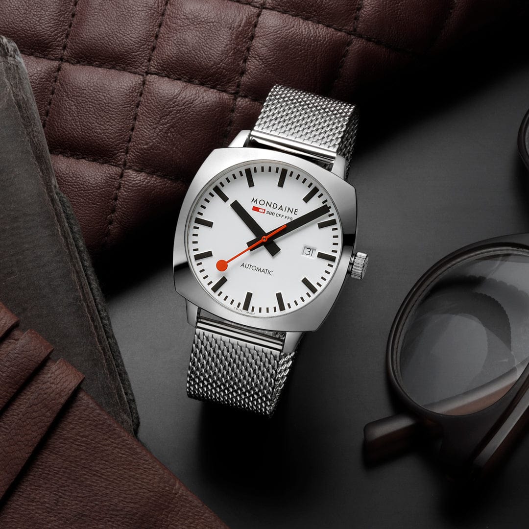 Mondaine Cushion Automatic 39mm Men's White Watch - Image 7