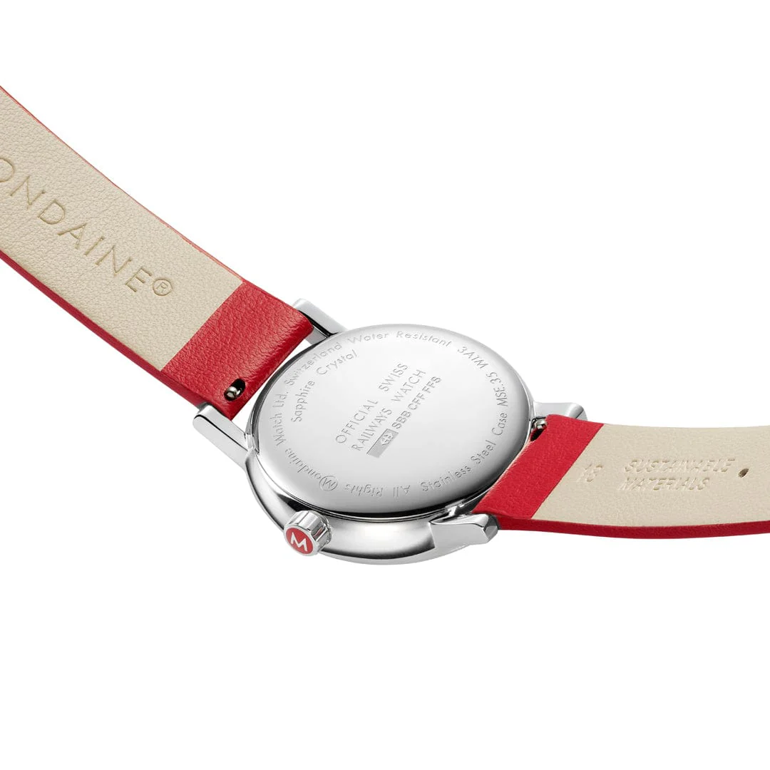 Mondaine evo2 35mm Red Vegan Leather Watch - Image 3
