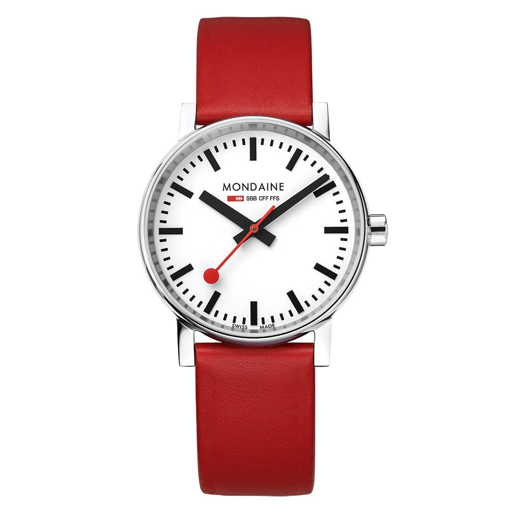 Mondaine evo2 35mm Red Vegan Leather Watch - Image 5