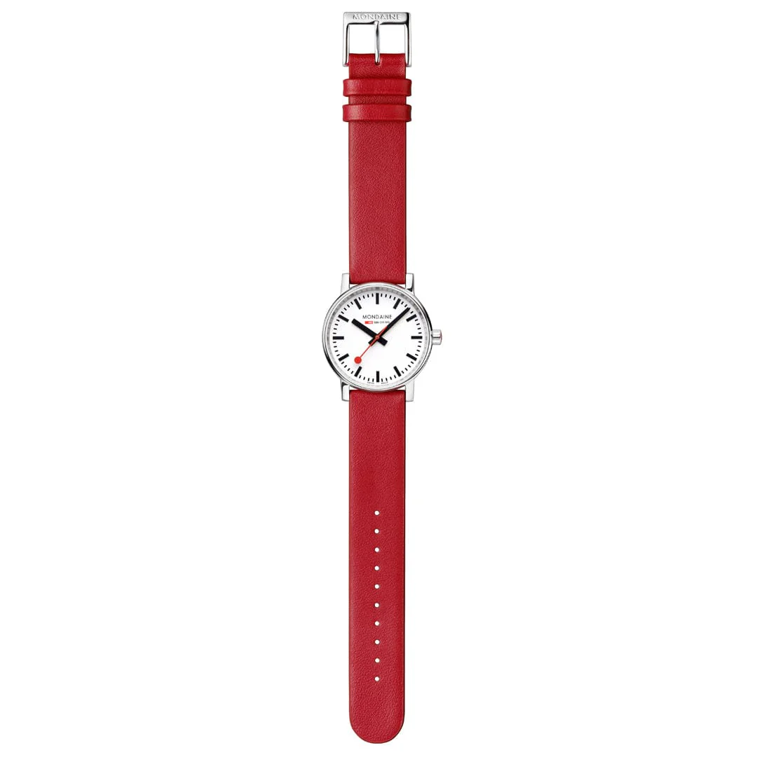 Mondaine evo2 35mm Red Vegan Leather Watch - Image 6