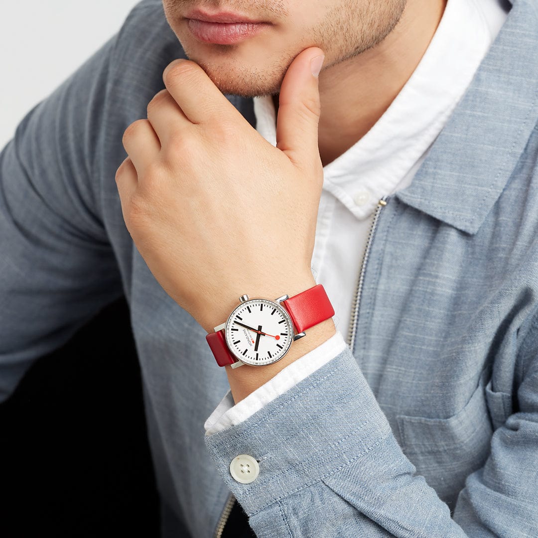 Mondaine evo2 35mm Red Vegan Leather Watch - Image 8