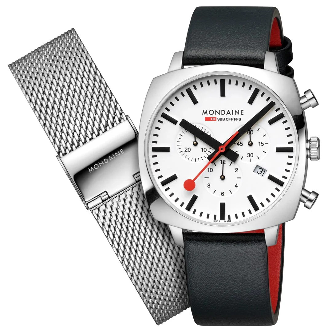 Mondaine Grand Cushion Chrono Square Men's Black Watch - Image 14